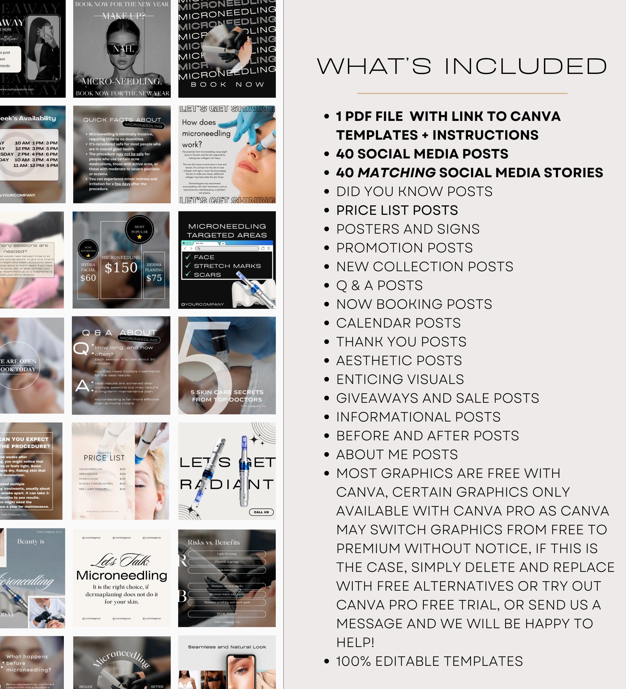 Microneedling Instagram Posts | Esthetician Instagram | Medspa Instagram | Tattoo Artist | Beauty Business | RF Microneedling | Skincare