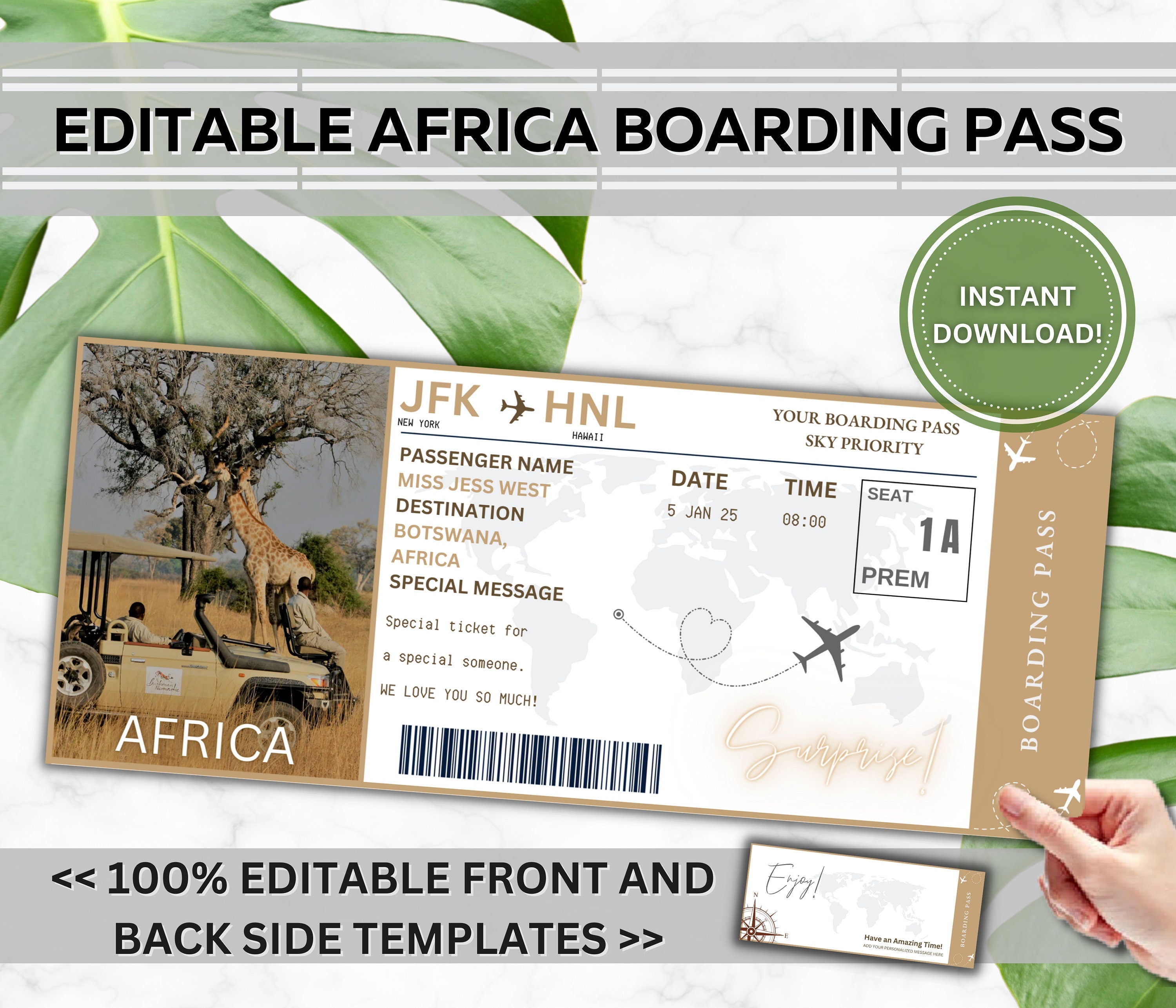 Editable African Safari Boarding Pass Template (Digital Download)