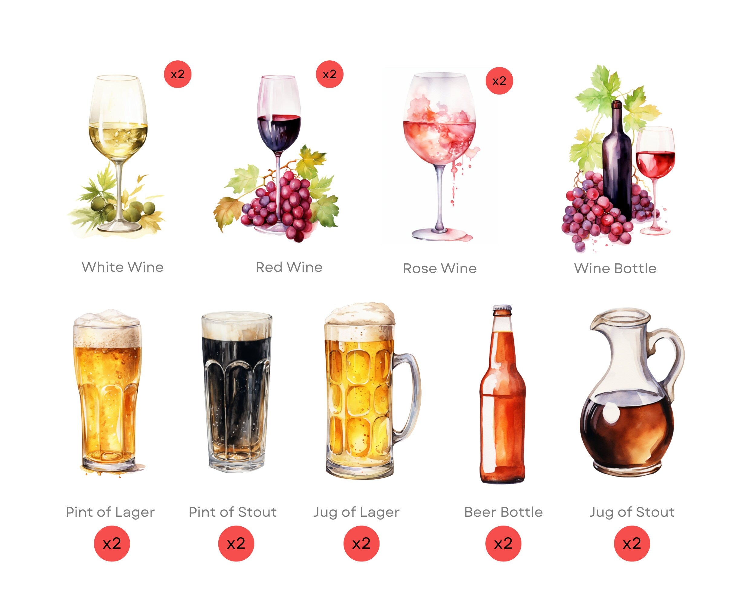 Watercolor Cocktail Clipart, Summer Drinks, Bar Menu Graphics (105 PNG)