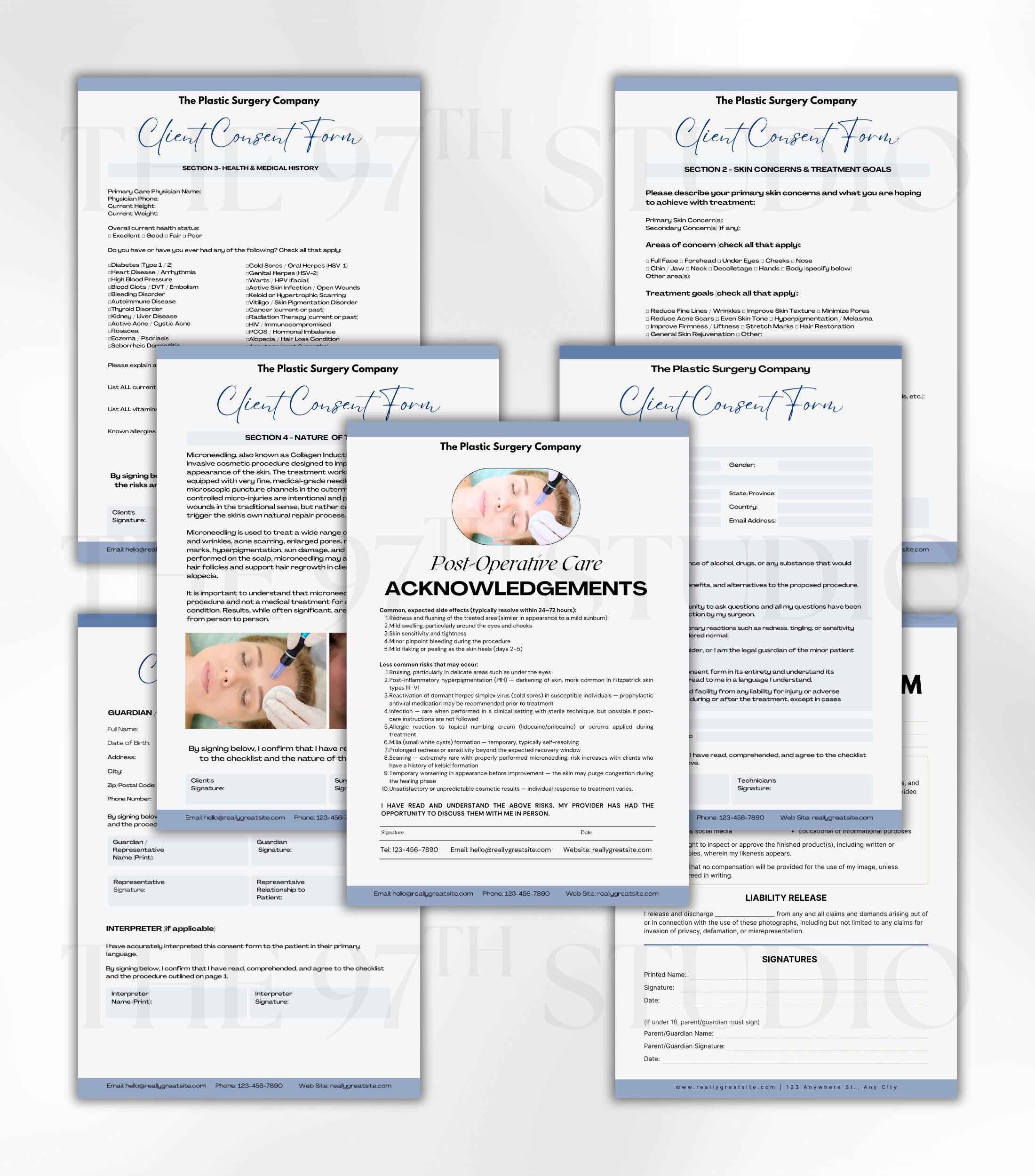MICRONEEDLING Forms Bundle, Medspa Client Intake, Consent, Photo Release, Aftercare Forms (Canva Template) Medical Form Templates