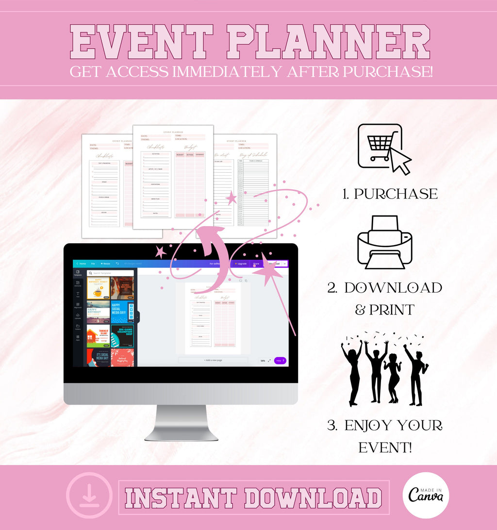 Printable Event Planner Template, Party Planner, Birthday, Wedding, Bridal, Budget, Invites, Event Plan Set, Party Organizer, Letter Size