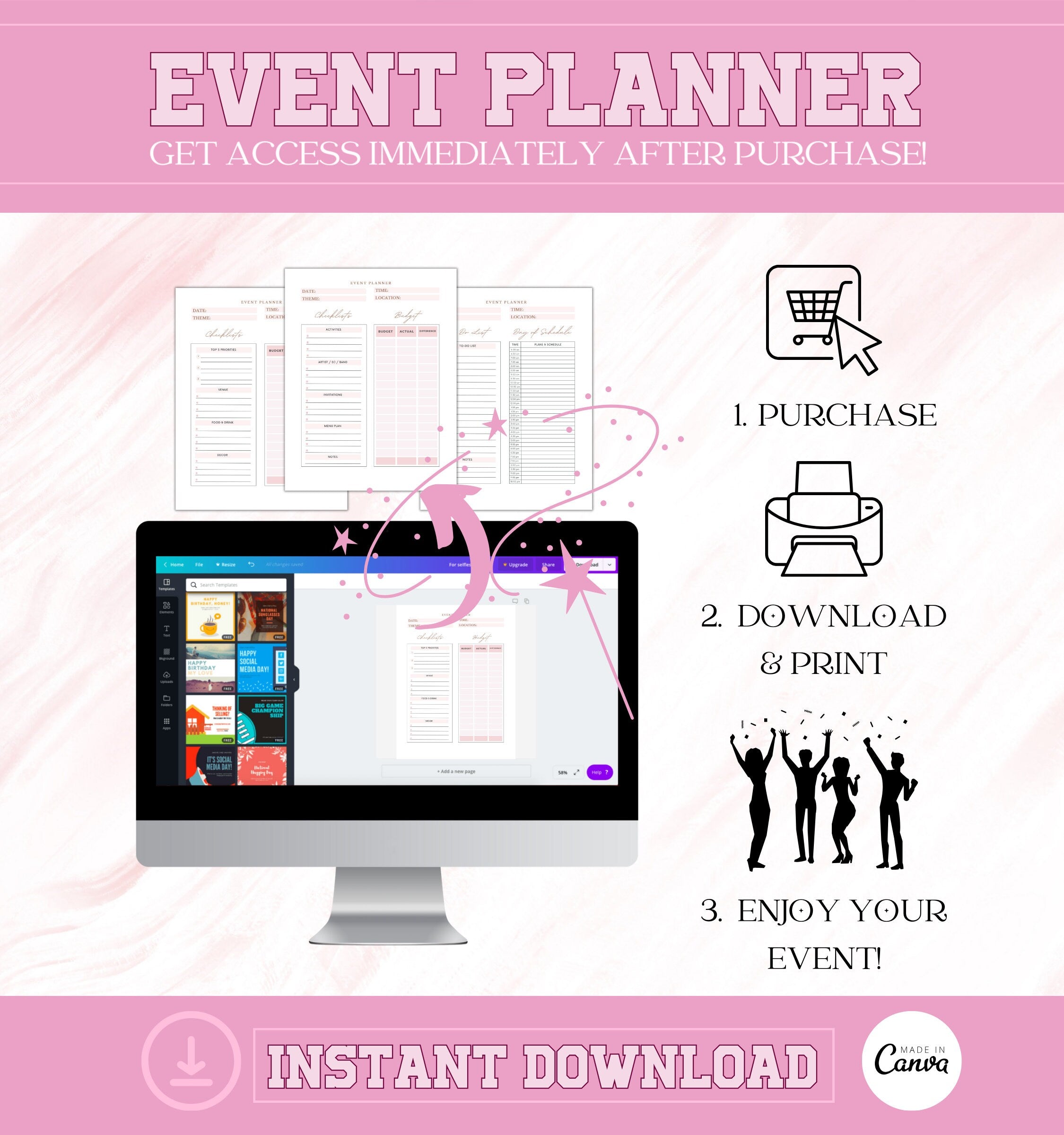 Printable Event Planner Template, Party Planner, Birthday, Wedding, Bridal, Budget, Invites, Event Plan Set, Party Organizer, Letter Size