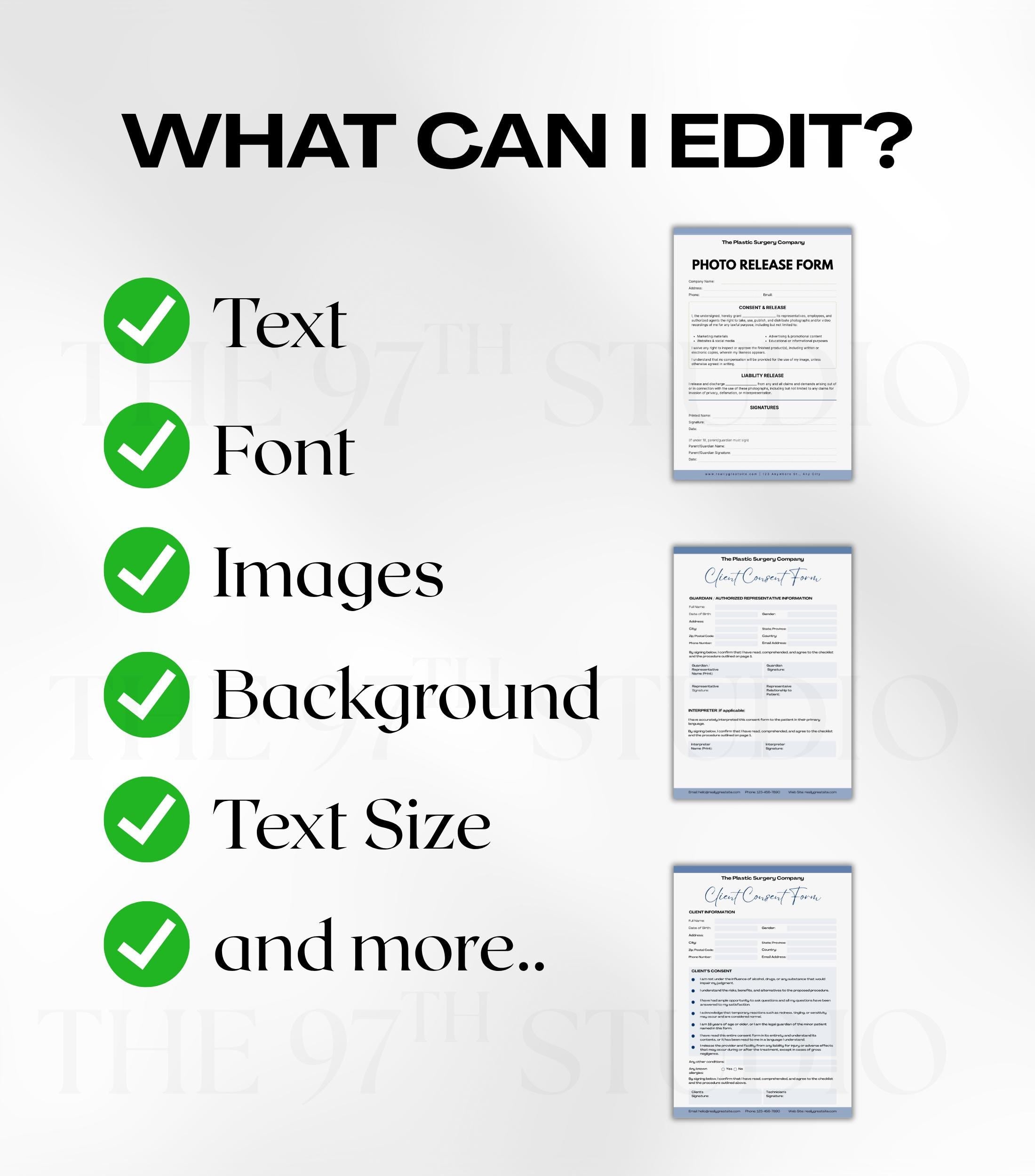 MICRONEEDLING Forms Bundle, Medspa Client Intake, Consent, Photo Release, Aftercare Forms (Canva Template) Medical Form Templates