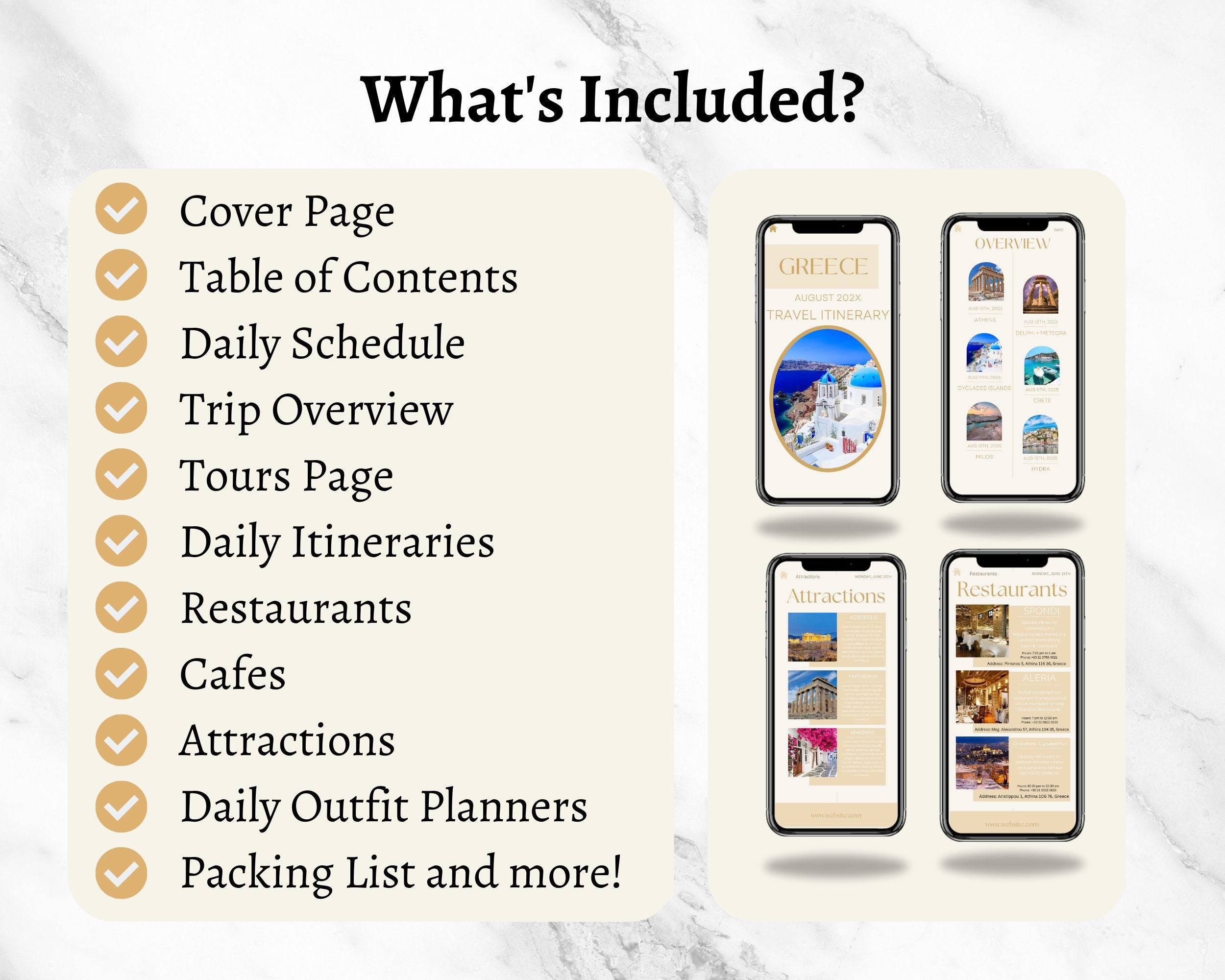 Travel Itinerary Mobile Template Modern Minimal Classic, Editable on Canva, Printable, Digital Template Download, Traveling Guide GREECE