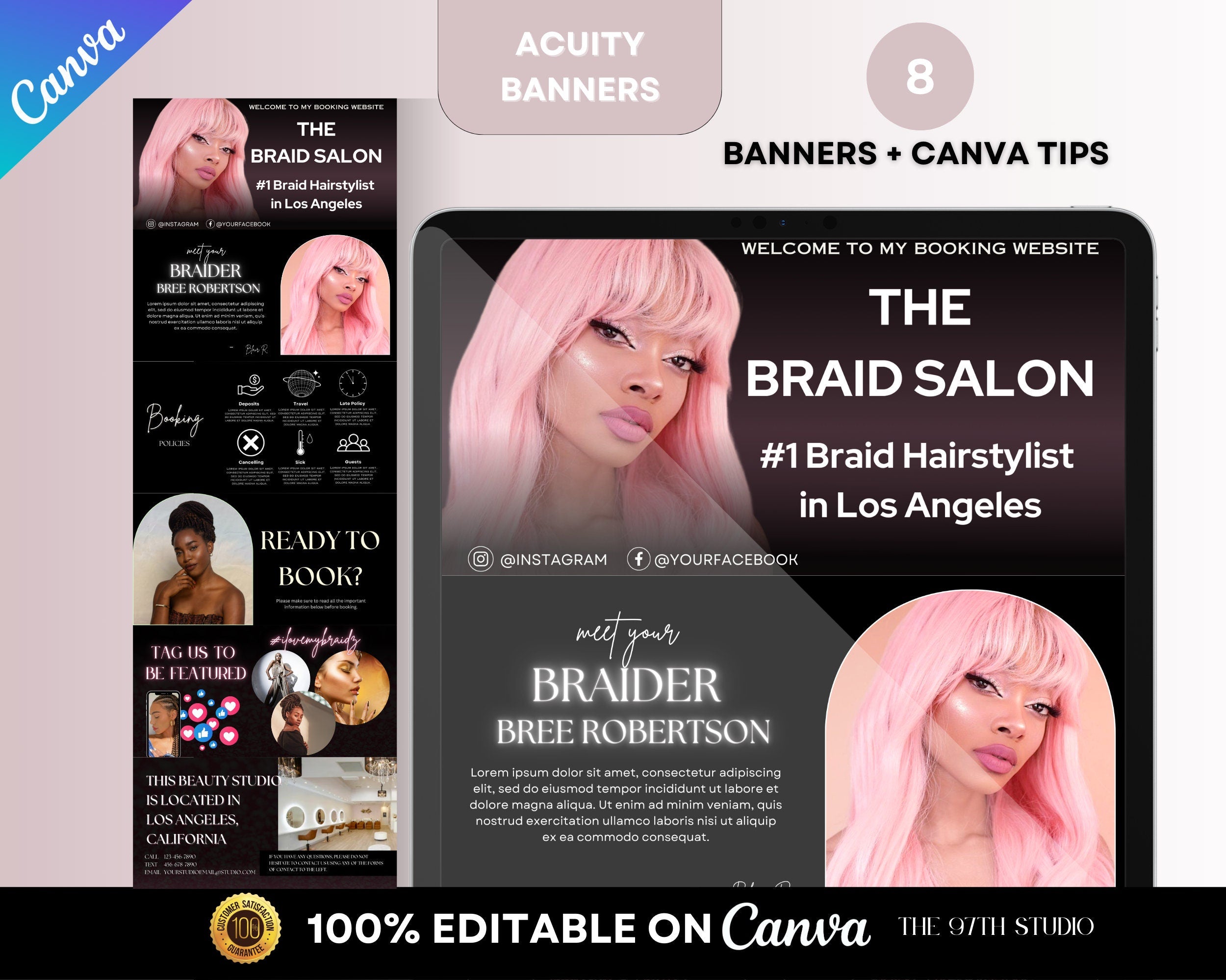 Acuity Scheduling Template for Braiders, Canva Website Banner