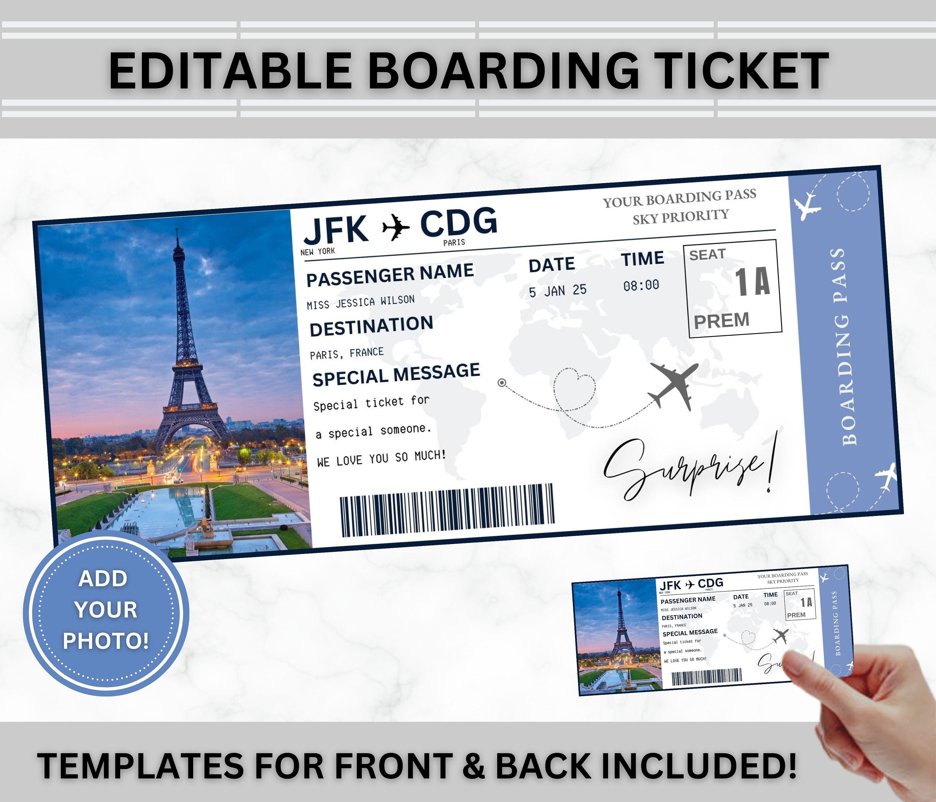 Editable Surprise Boarding Pass Template, DIY Printable (PDF)