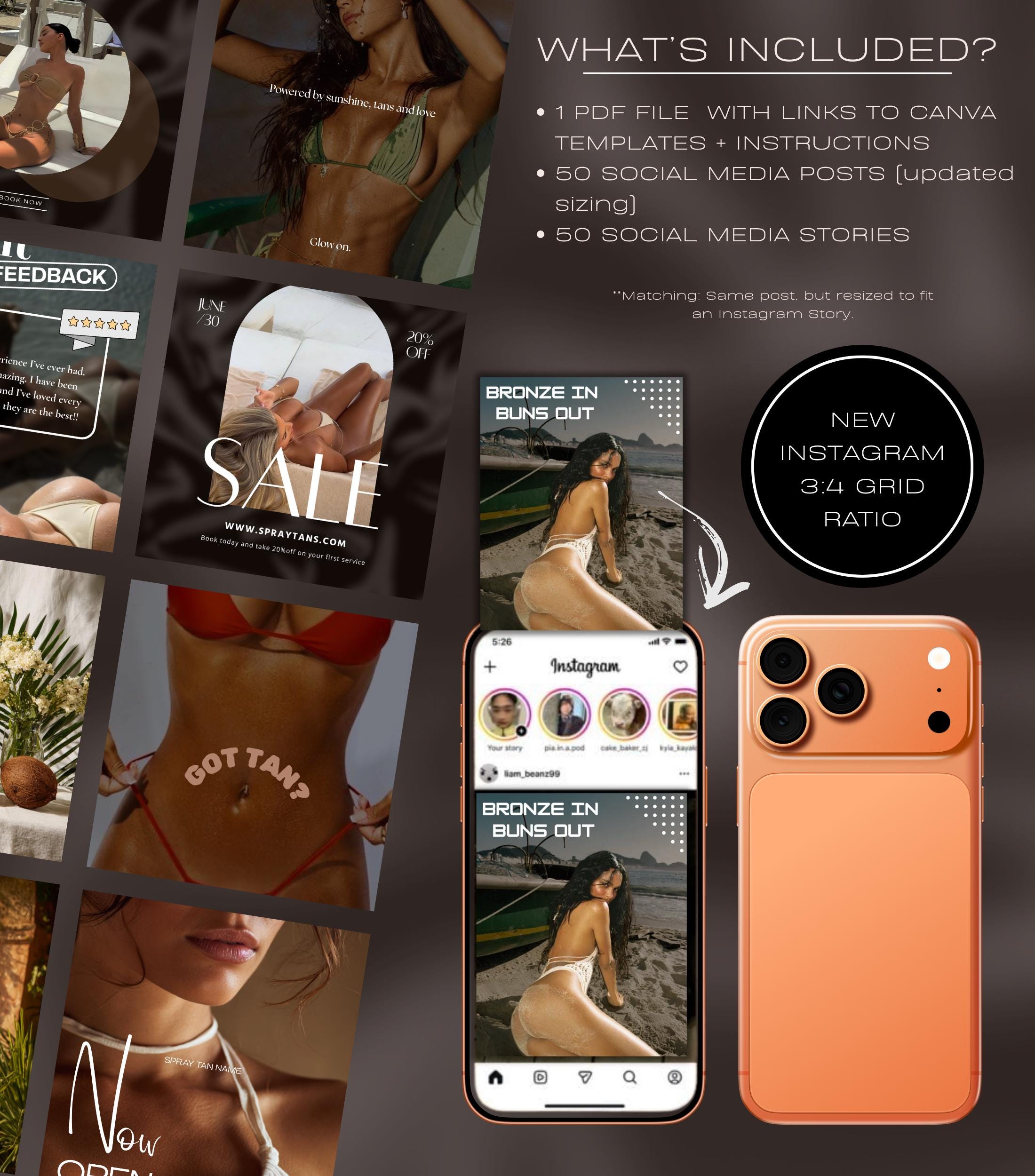50 Spray Tanning Instagram Templates | Spray Tan Instagram Posts | Spray Tan Social Media | Beauty Business Instagram | Spray Tan Marketing