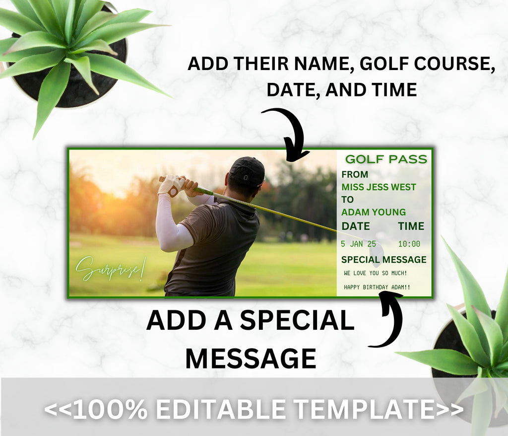 Editable Golf Trip Boarding Pass Template, Golf Vacation Reveal (Instant Download)