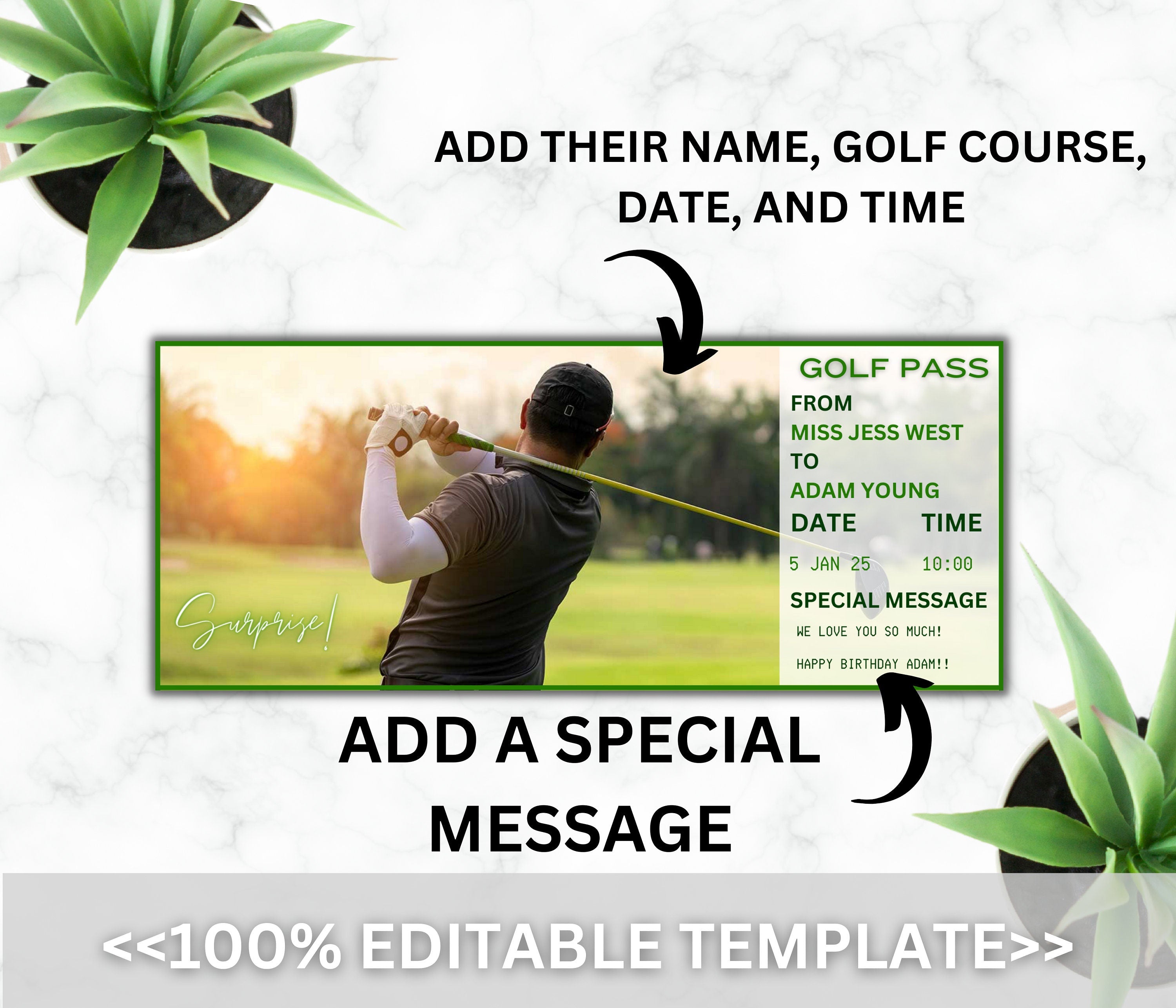Editable Golf Trip Boarding Pass Template, Golf Vacation Reveal (Instant Download)