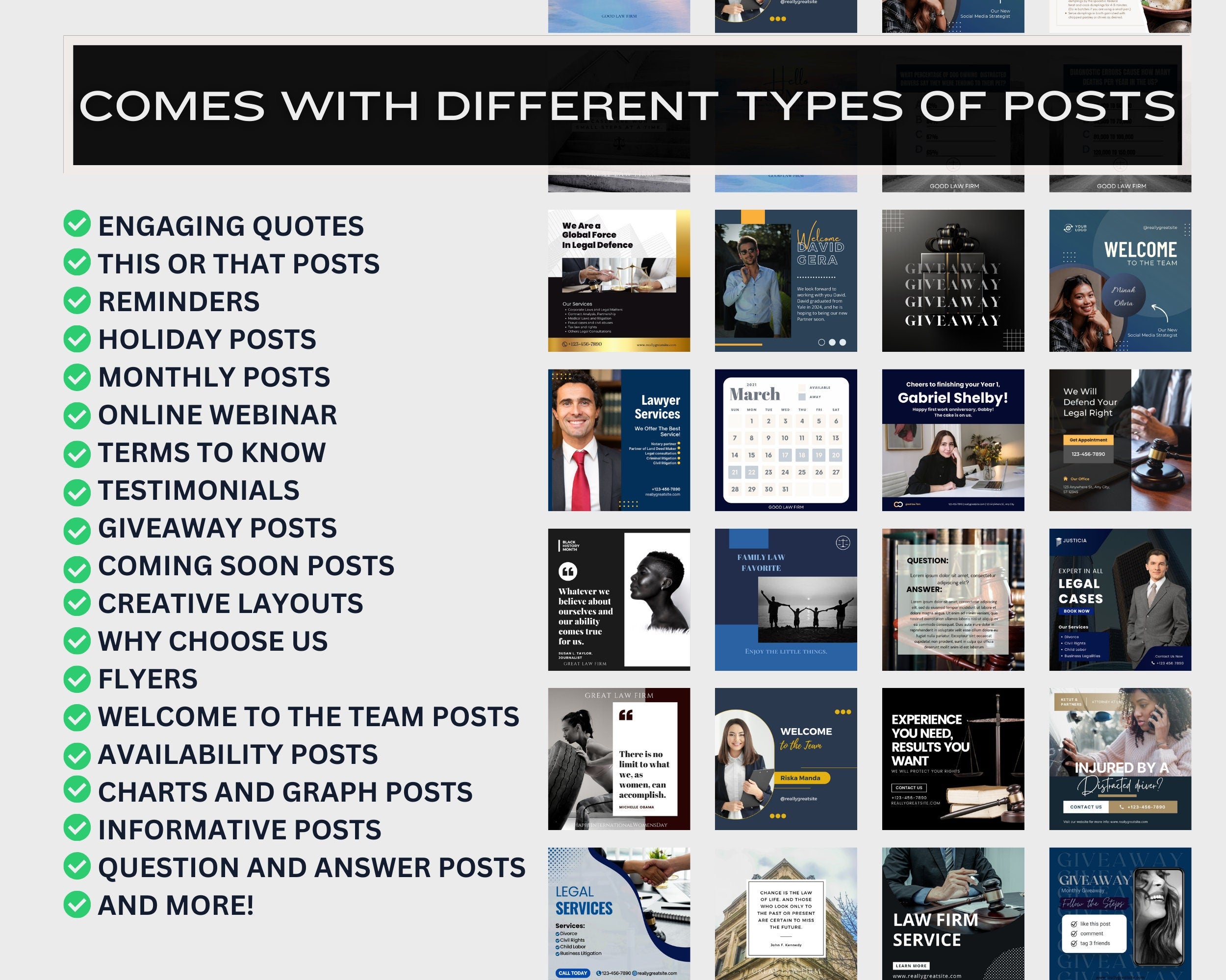 750+ LUXURY Lawyer INSTAGRAM Posts | Attorney Social Media Canva Templates | Law Firm Attorney Instagram Highlights Facebook Posts Hashtags