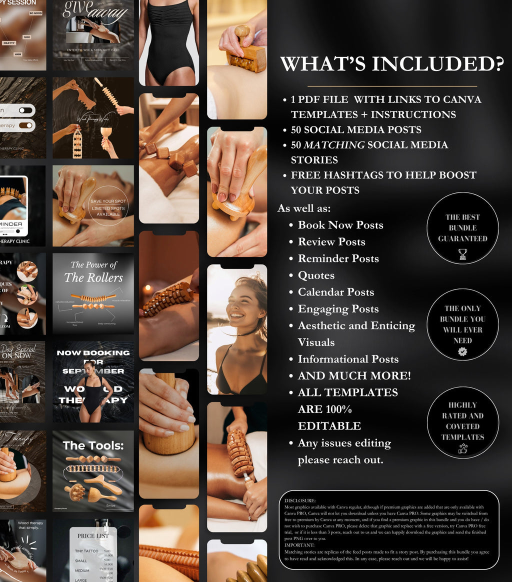 100 Wood Therapy Instagram Templates | Wood Therapy | Body Sculpting | Body Contouring | Body Contouring Instagram | Massage Therapist IG