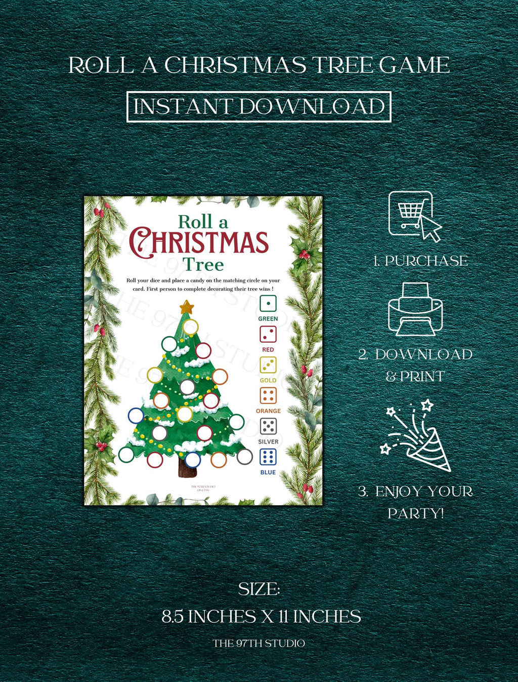Roll a Christmas Tree Game | Office Christmas Party Game | Christmas Family Game | Printable Christmas Game | Holiday Party Game | Santa