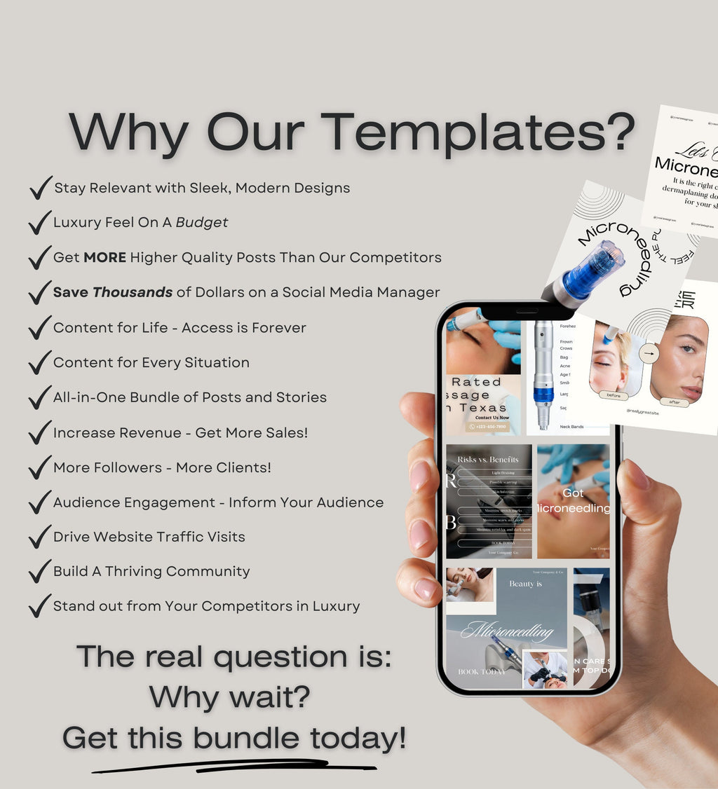 Microneedling Instagram Posts | Esthetician Instagram | Medspa Instagram | Tattoo Artist | Beauty Business | RF Microneedling | Skincare