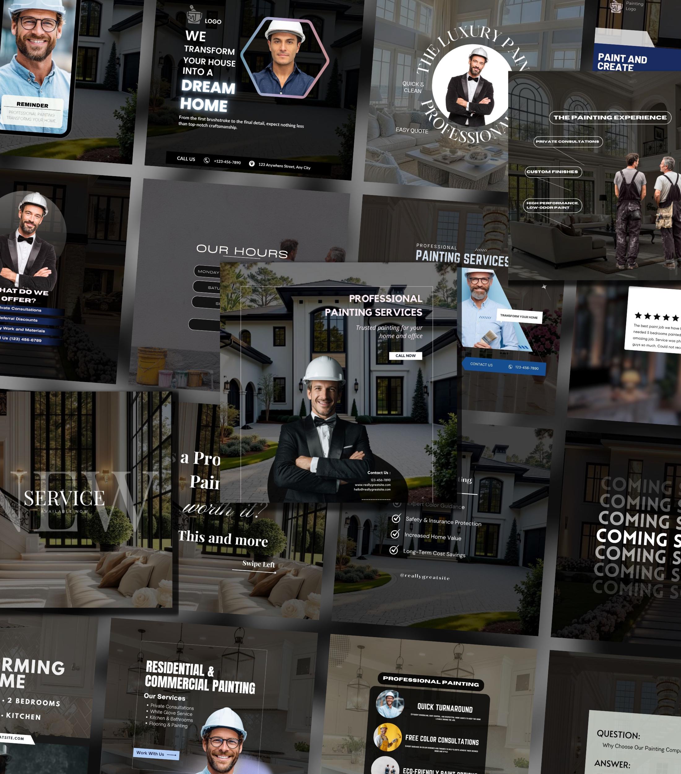 35+ PAINTING BUSINESS Templates for Social Media, Home Remodel Instagram Posts, Renovations, Drywall, Construction, Handy Man, Social Media