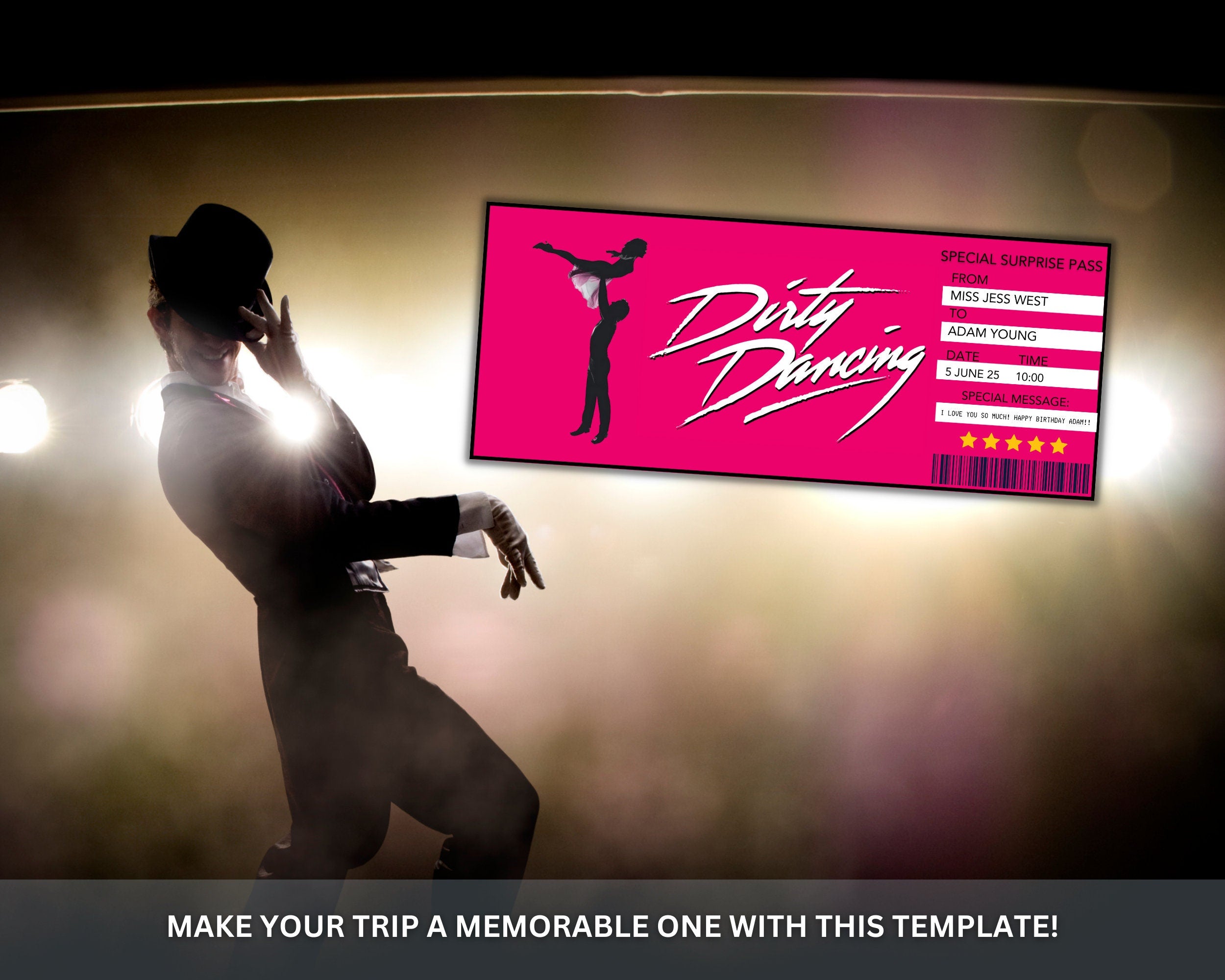 EDITABLE Dirty Dancing Broadway Surprise Ticket, Dirty Dancing Musical Collectible Theater Ticket, Musical Theatre Event Souvenir Ticket DIY