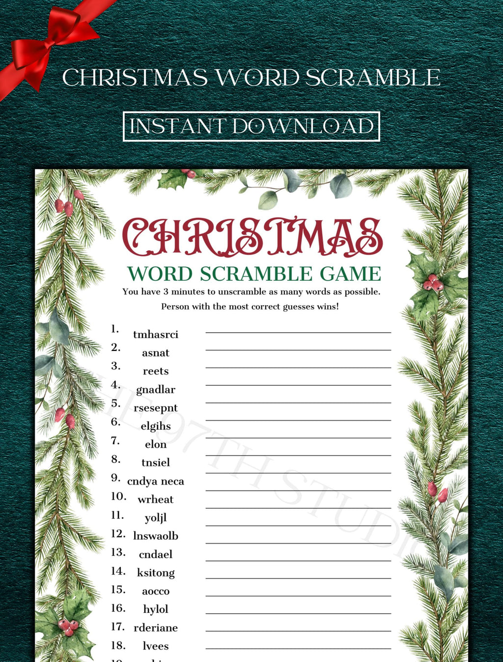Christmas Word Scramble Game | Office Christmas Party Game | Christmas Family Game | Printable Christmas Game | Xmas Party Game Printable