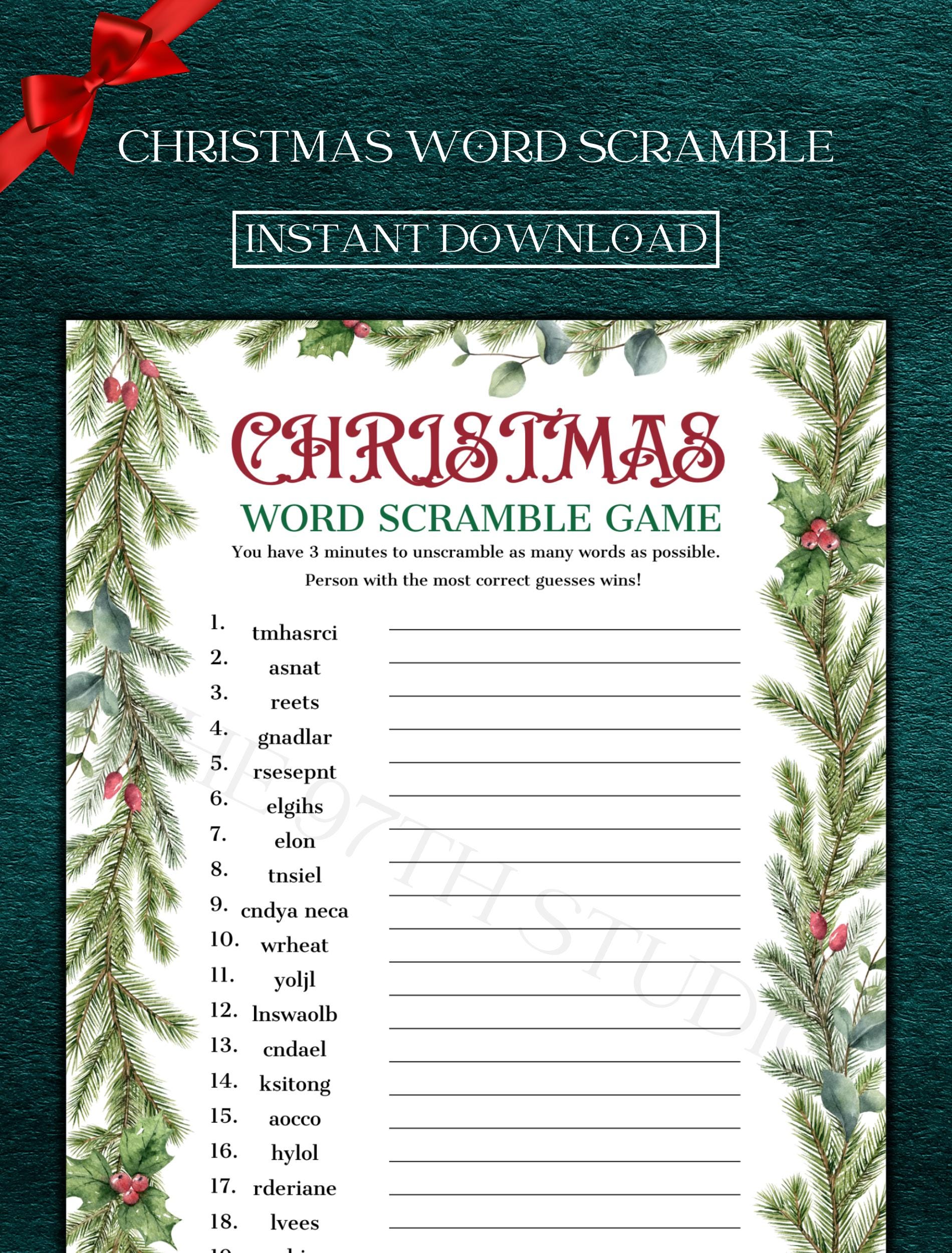 Christmas Word Scramble Game | Office Christmas Party Game | Christmas Family Game | Printable Christmas Game | Xmas Party Game Printable