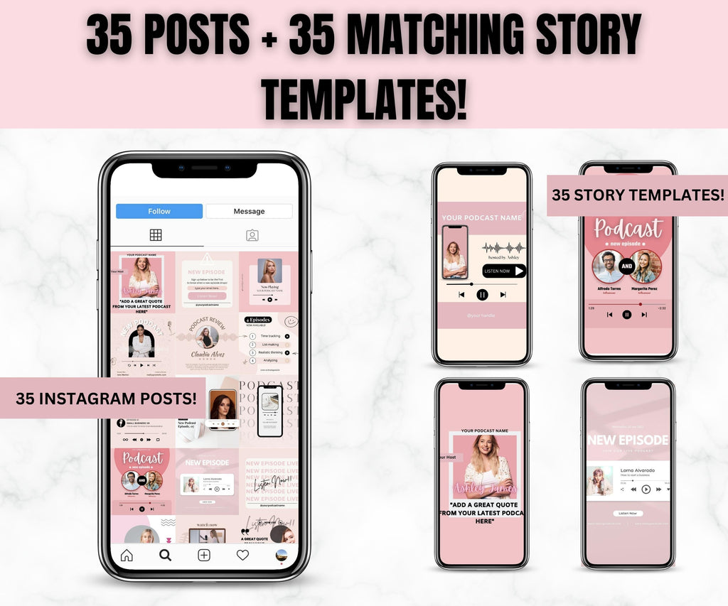Podcast Instagram Templates, Social Media Bundle (Canva)