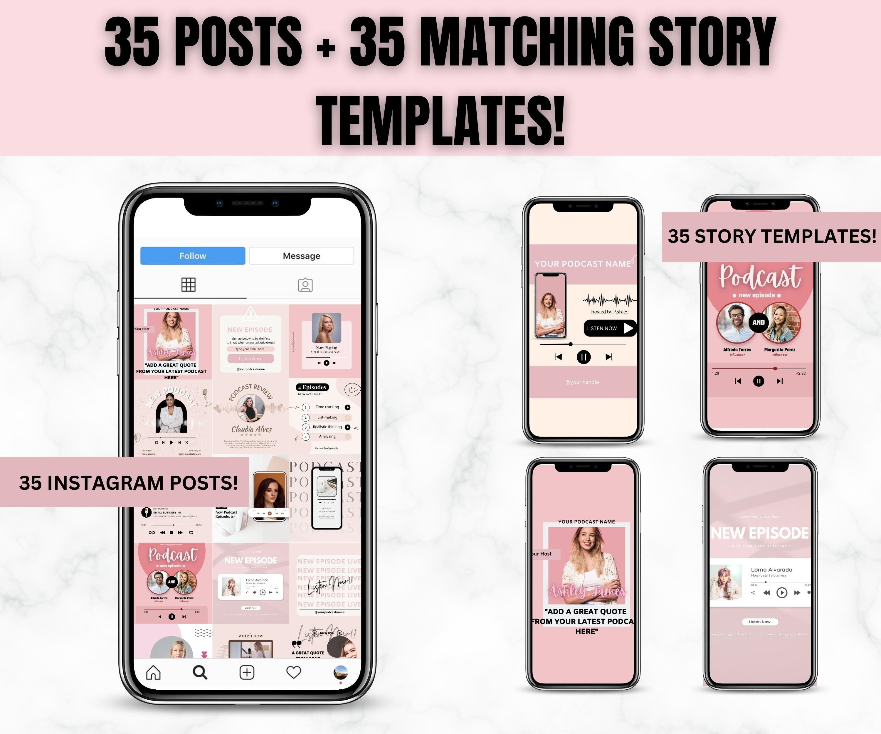 Podcast Instagram Templates, Social Media Bundle (Canva)