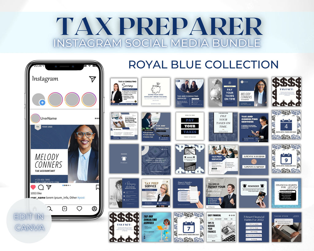 Tax Preparer Instagram Template Social Media BUNDLE, Tax Preparation Accounting Posts,Tax Prep Flyer,DIY Tax Posts,Tax prep engagement post