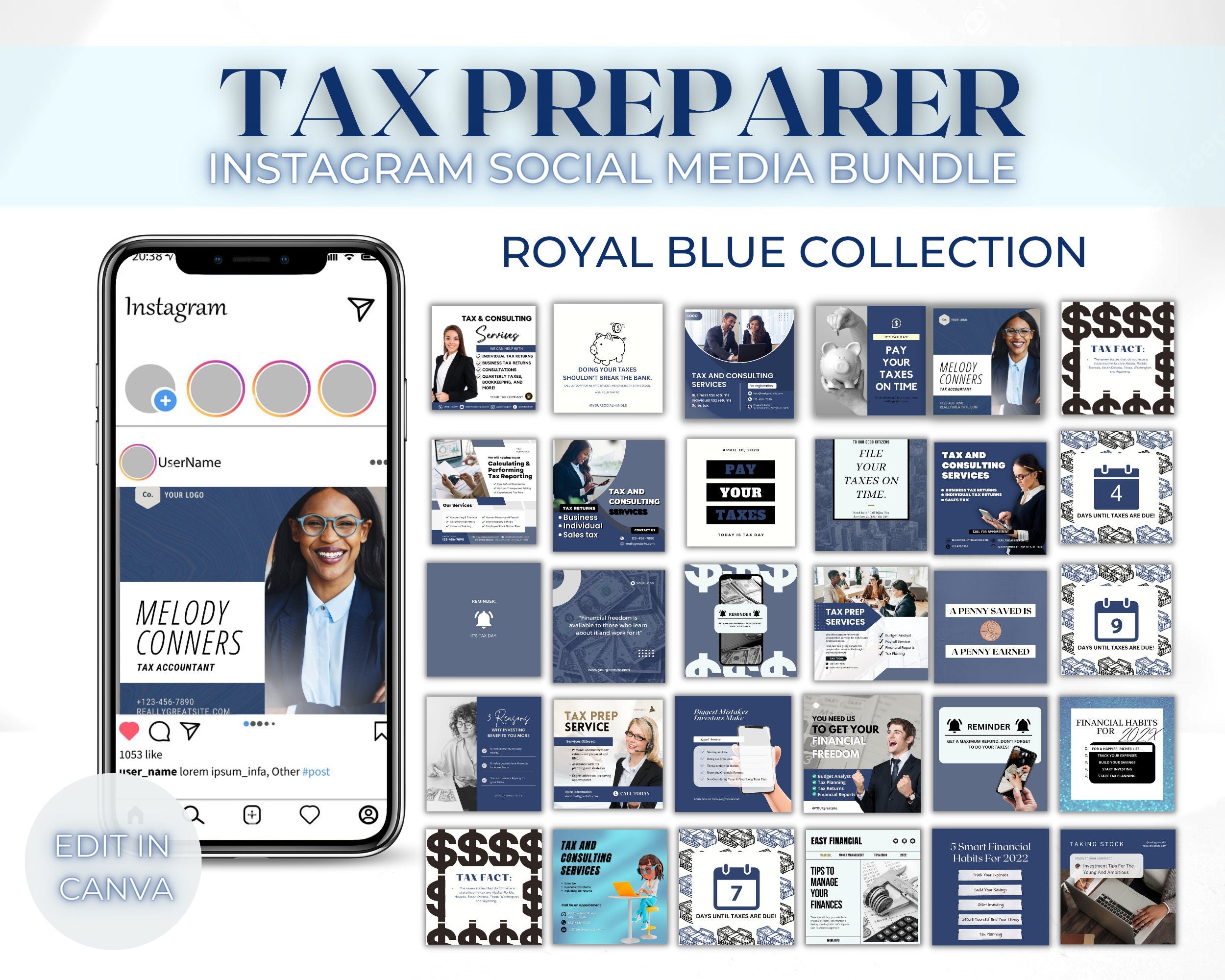 Tax Preparer Instagram Template Social Media BUNDLE, Tax Preparation Accounting Posts,Tax Prep Flyer,DIY Tax Posts,Tax prep engagement post