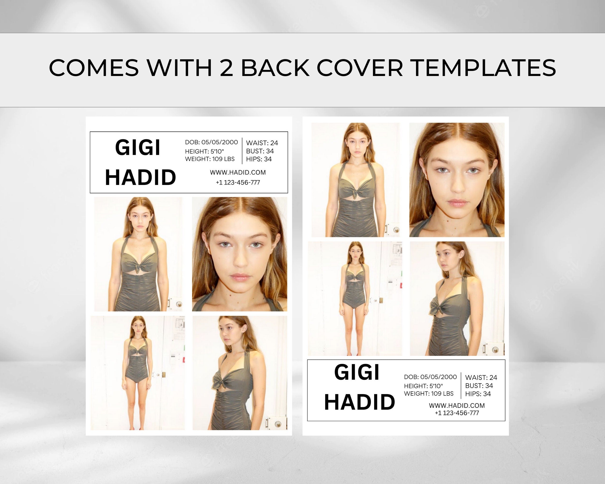 COMP CARD 2 Template, Modeling Photocard, Zed Card for Models, Z Card, Fashion Resume Photo Card, Model Comp Card, Editable Canva Template