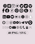 40 Social Media Icons | Instagram Svg | Social Media Icons | Transparent Icons | Commercial Use | Email Icon | Phone Icon | PNG | Cricut