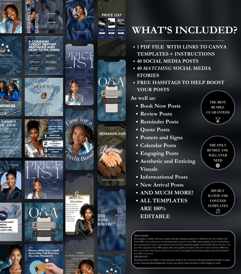 80 Credit Repair Instagram Templates | Credit Repair Posts | Credit Repair Flyer | Credit Repair Business IG Posts | Social Media Marketing