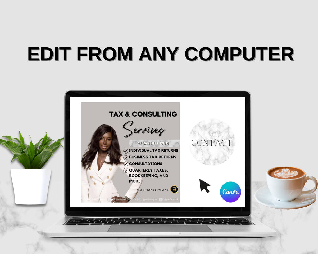 Tax Preparer Instagram Template, Marble Social Media Bundle (Canva)