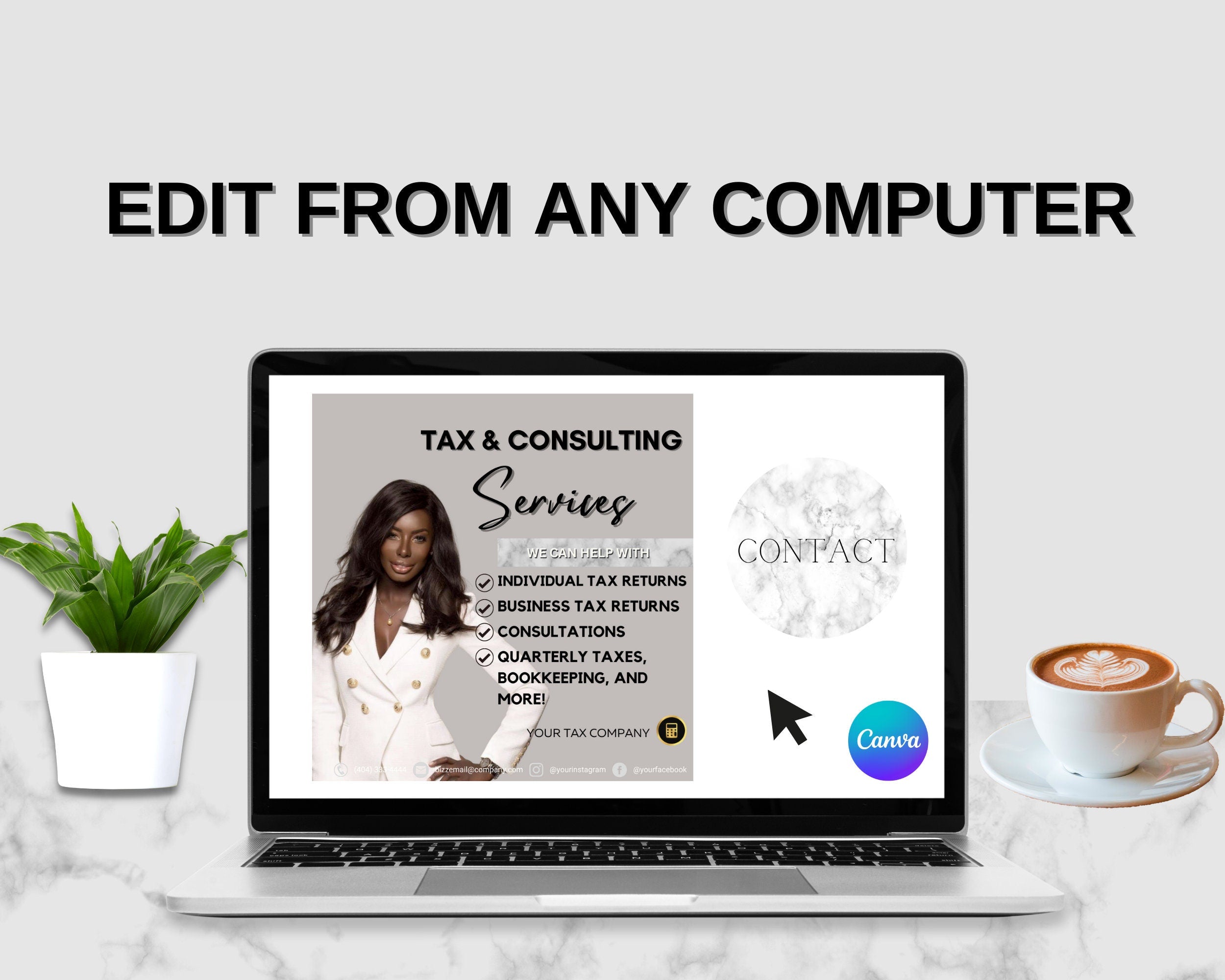 Tax Preparer Instagram Template, Marble Social Media Bundle (Canva)