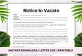 Notice to Vacate Template, Eviction Letter, Landlord Forms (PDF)