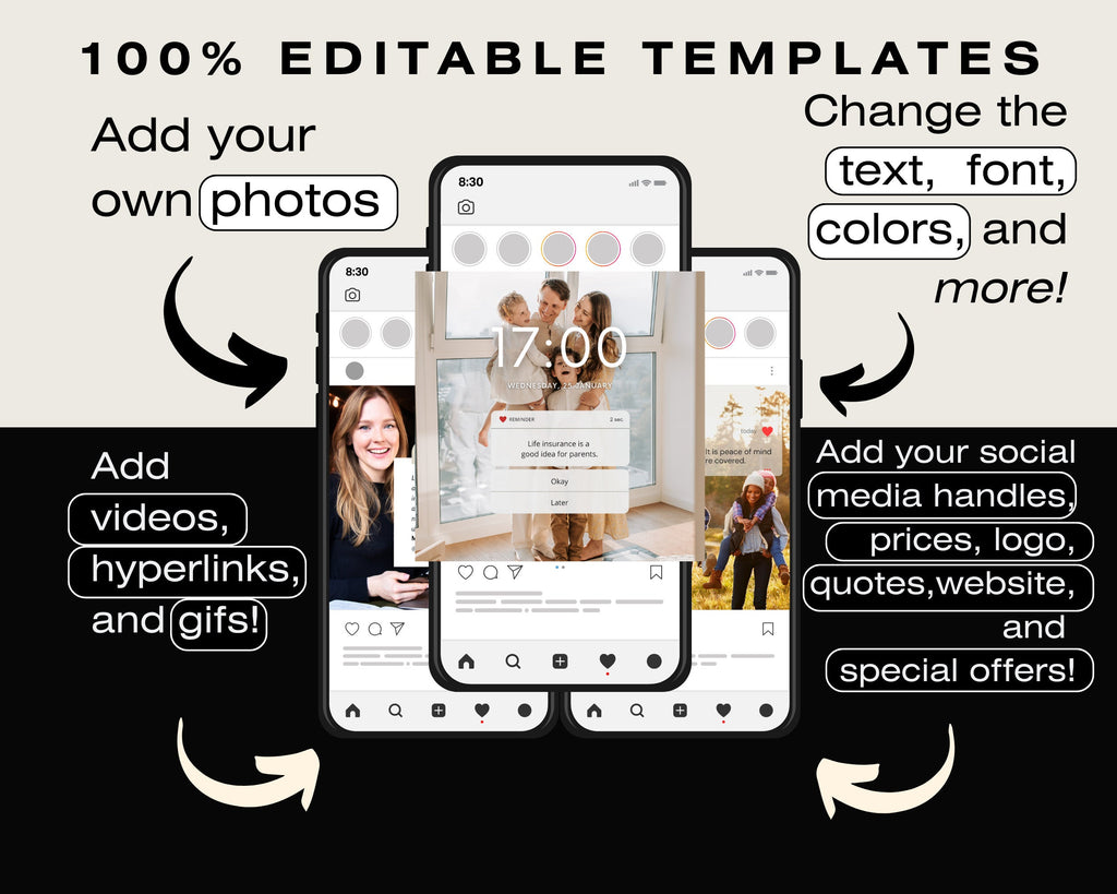 230 Insurance Agent Marketing Templates, Life Insurance Instagram Templates, Insurance Broker Editable Template,Insurance Agency Insta Posts