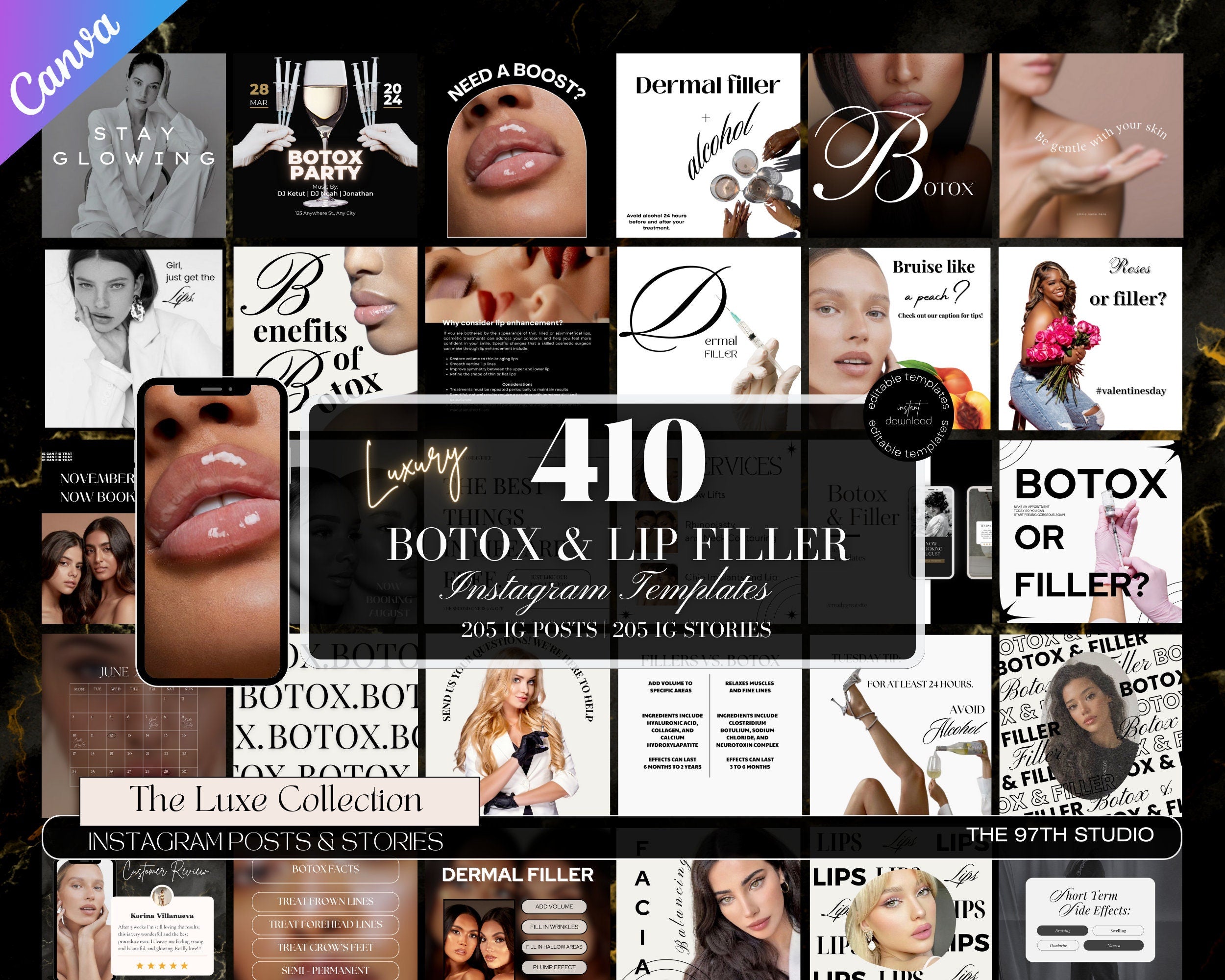 410 Botox and Filler Canva Template, Skincare Instagram templates, Nurse Injector Templates, Botox Templates, Medspa Templates,Branding Kit