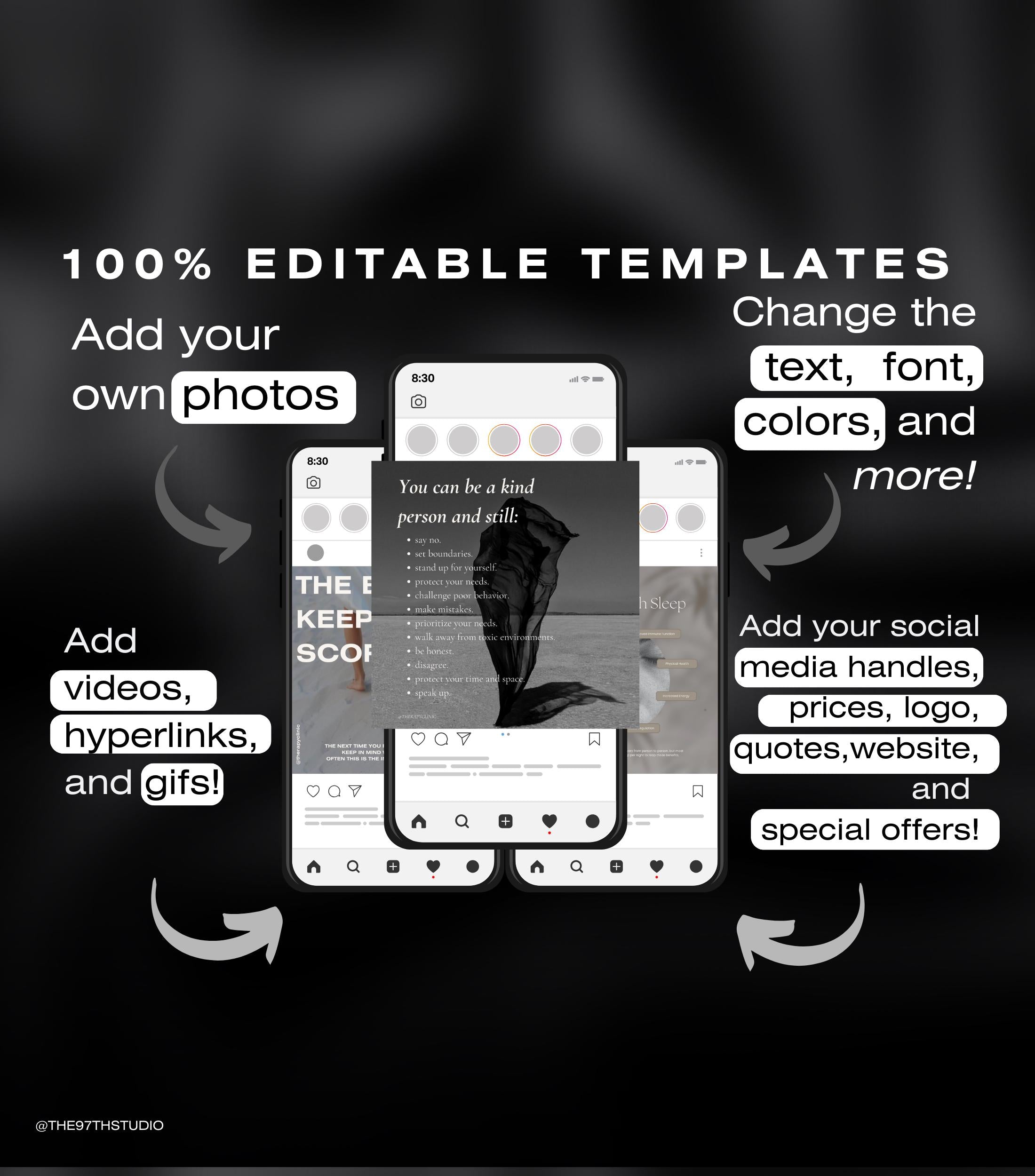 140 Therapist Instagram Templates | Mental Health Instagram Templates | Psychologist Posts | Counseling IG Posts | Social Media Marketing