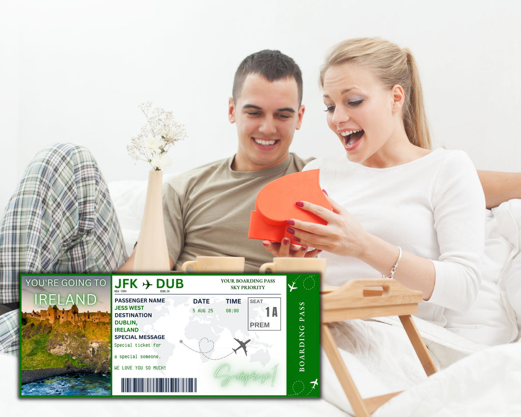 Ireland Surprise Boarding Pass Template, Editable Canva Ticket (Digital Download)