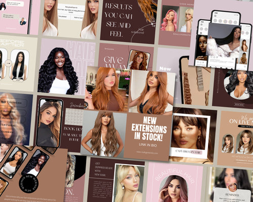 100 Hair Extension Marketing Templates, Hair Extension Instagram, Hair Extension Editable Template,Hair Stylist Instagram Posts,Wig Business