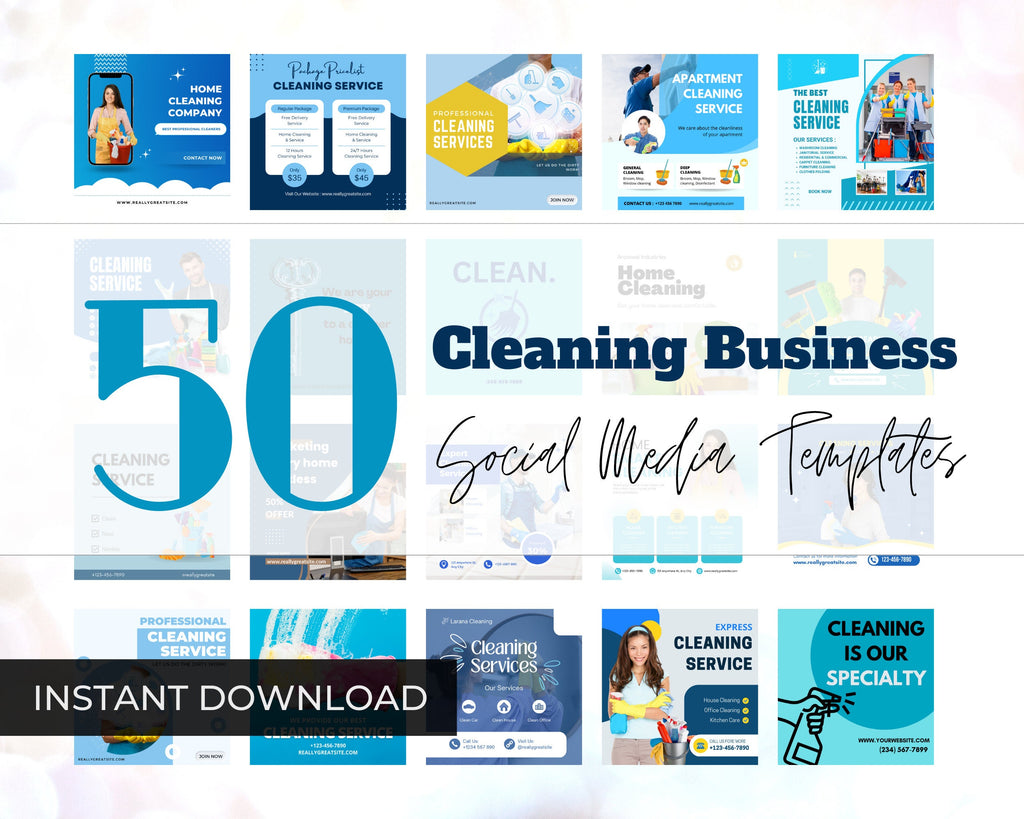 Cleaning Business Instagram Posts, Canva Templates (Digital Download)