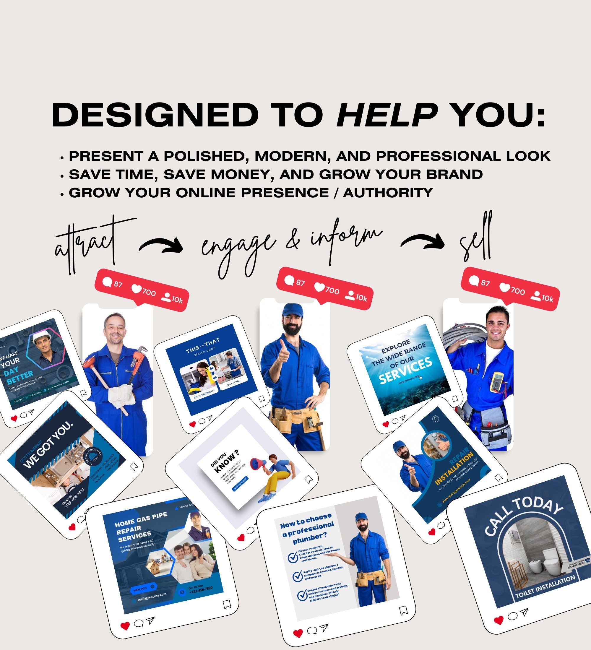 Plumbing Business Instagram Post Templates | Plumber Social Media| Plumbing Company | Social Media Marketing | Plumber Marketing | Plumbing
