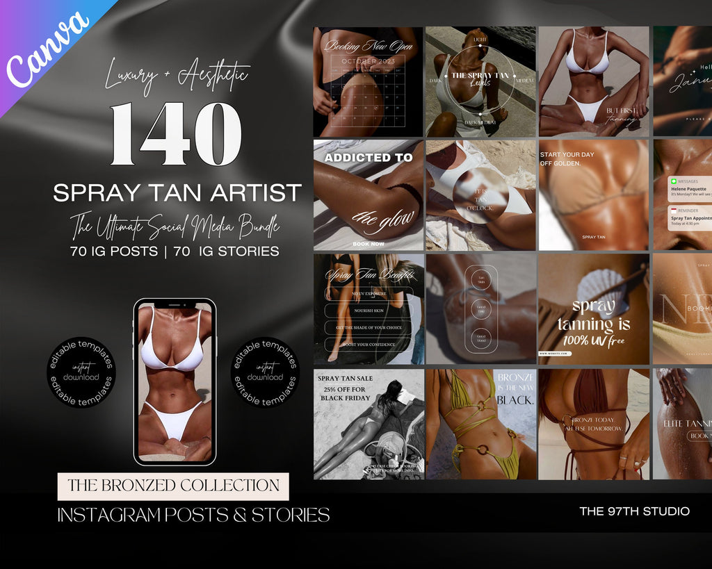 140 Spray Tanning Instagram Templates | Spray Tan Instagram Posts | Spray Tan Social Media | Beauty Business Instagram | Spray Tan Marketing