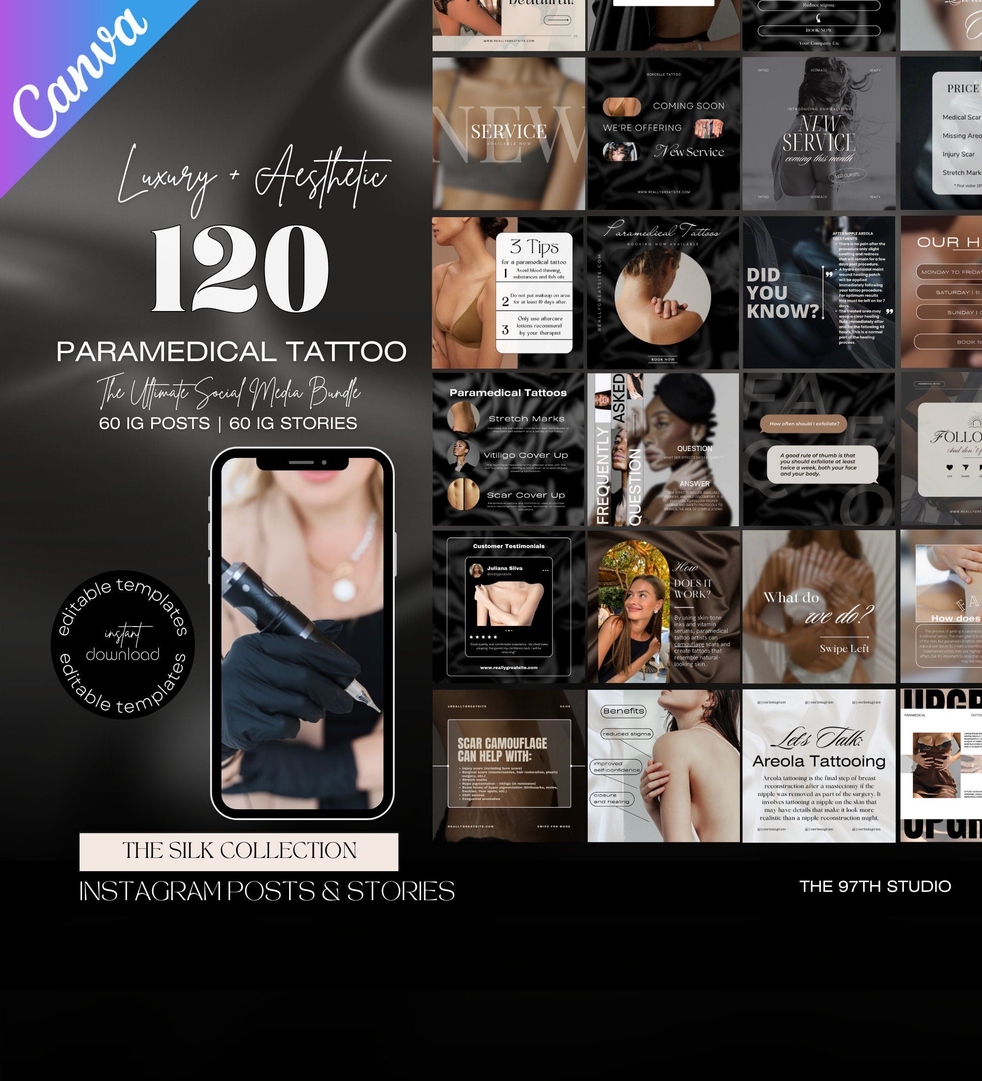Paramedical Tattoo Instagram Posts | Medical Tattoo | Medspa Instagram |  Tattoo Artist |Beauty Business Instagram |Editable Instagram Posts