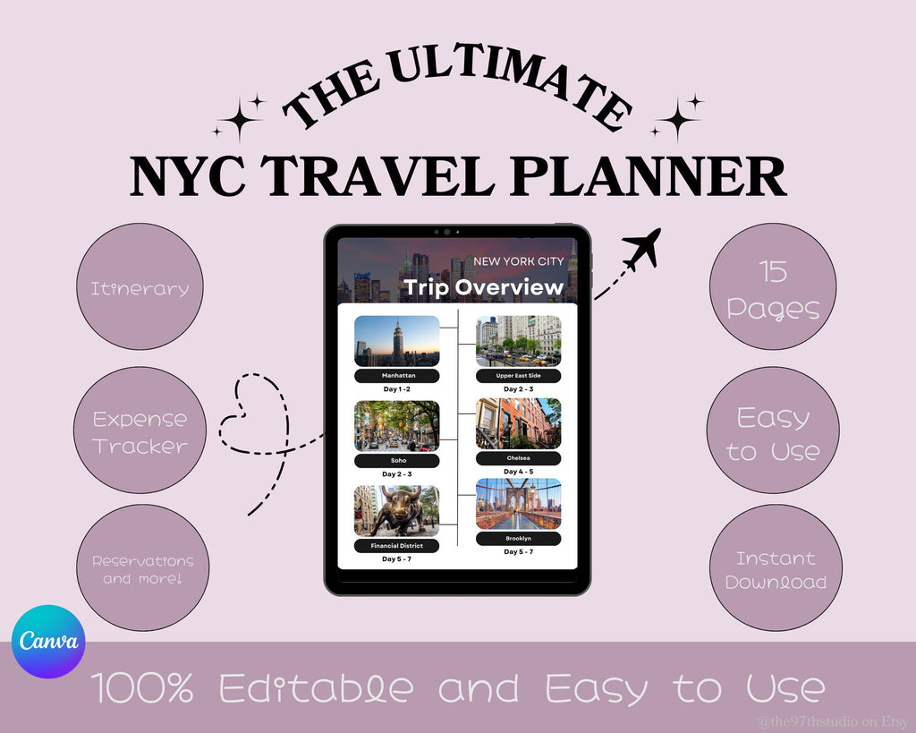Travel Planner Digital Travel Planner Vacation Planner Travel Itinerary Mobile Travel Planner Travel Guide Trip Planner New York City Trip