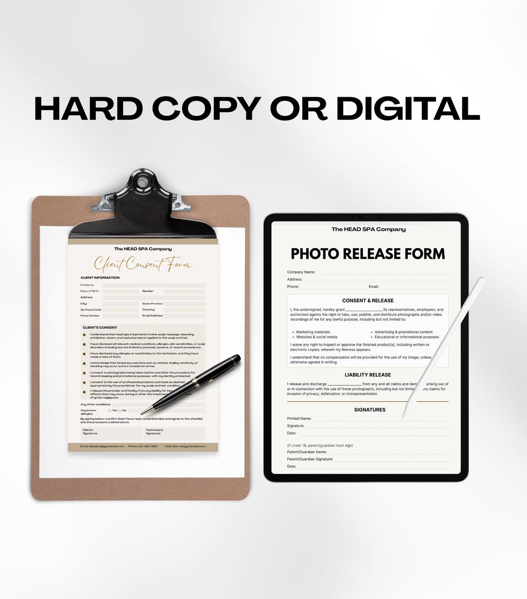 Headspa Business Forms, Headspa Consultation Forms, Headspa Therapy Aftercare, Consent Form, Aftercare Instructions, Photo Release Forms