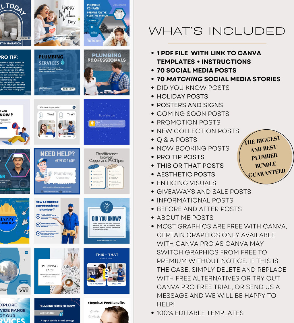 Plumbing Business Instagram Post Templates | Plumber Social Media| Plumbing Company | Social Media Marketing | Plumber Marketing | Plumbing