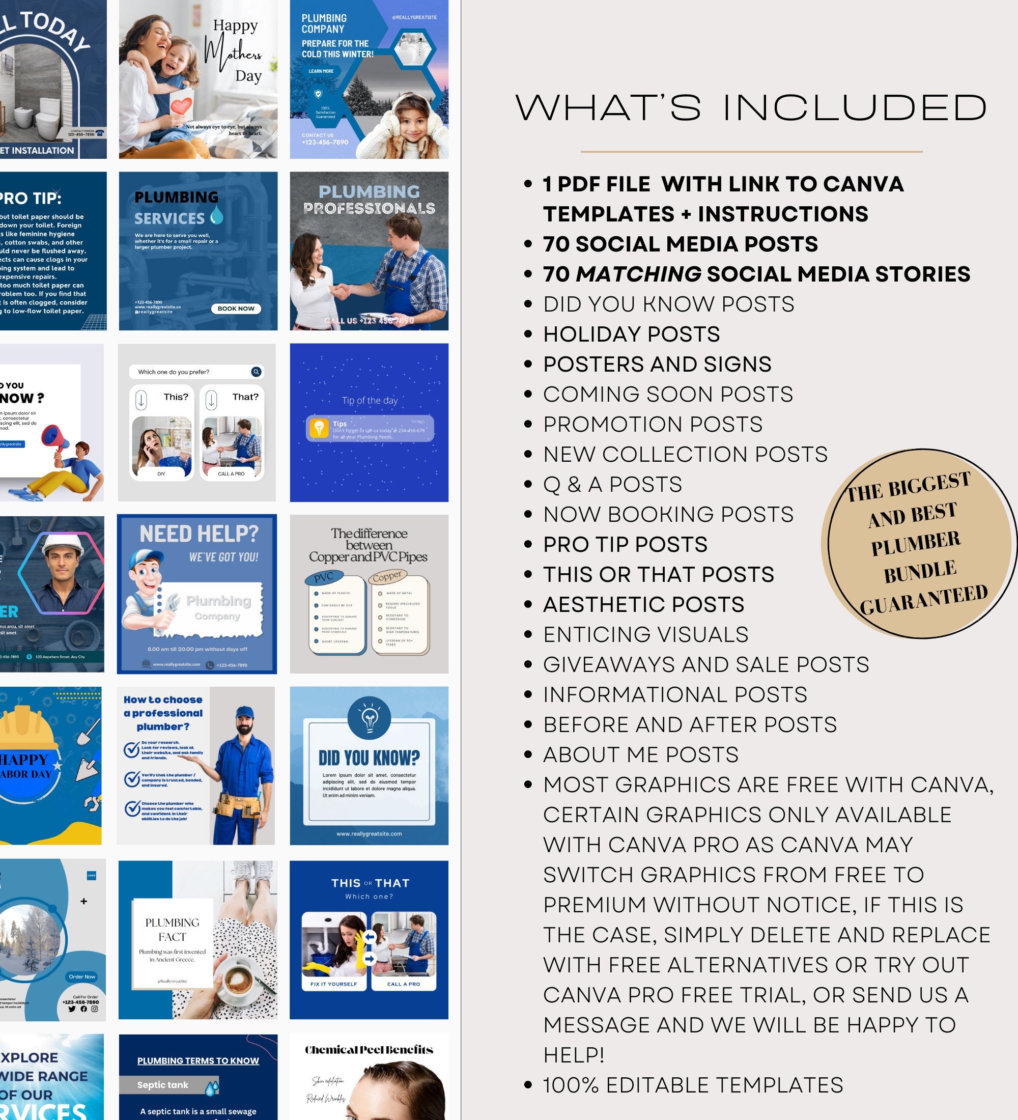 Plumbing Business Instagram Post Templates | Plumber Social Media| Plumbing Company | Social Media Marketing | Plumber Marketing | Plumbing
