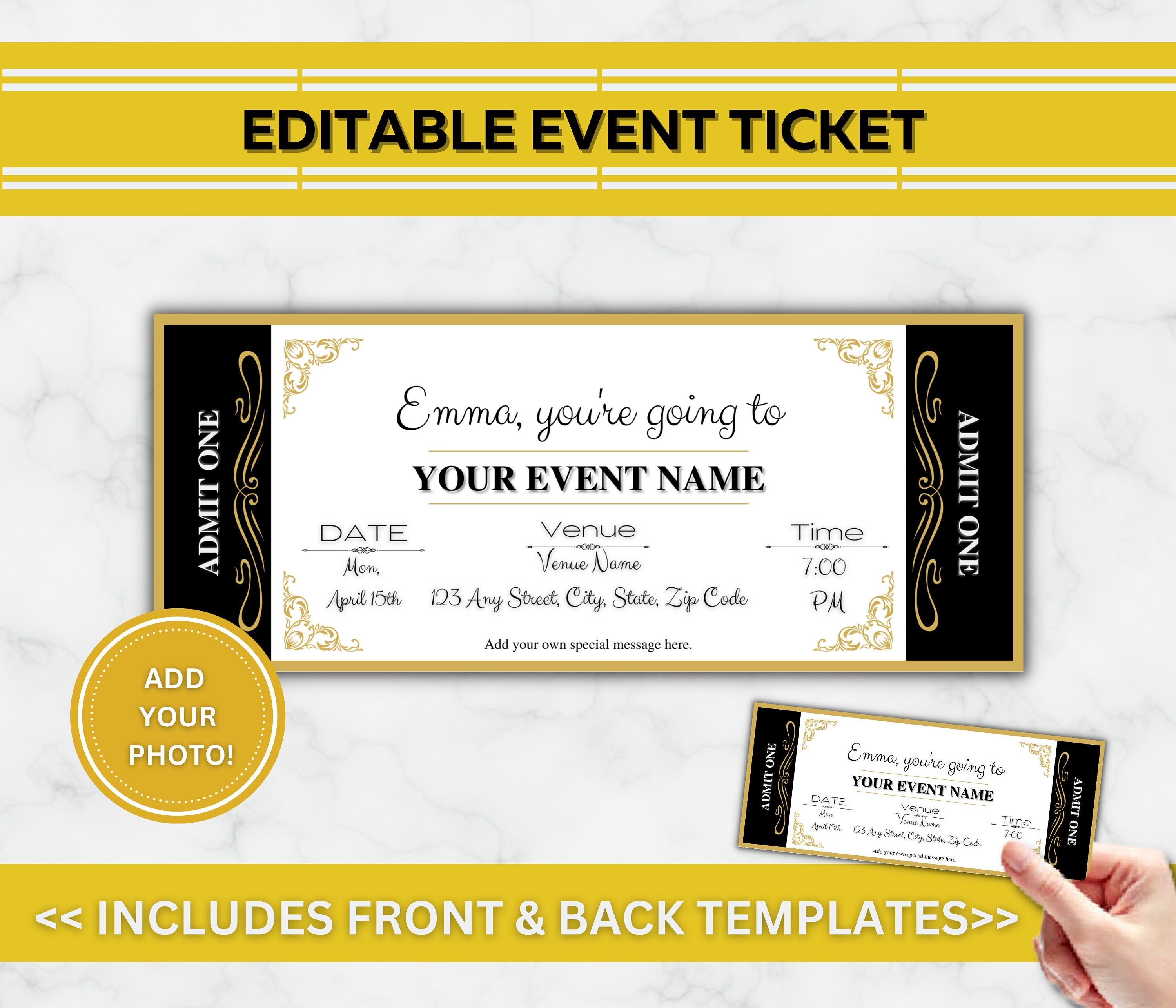 Editable Event Ticket Template, DIY Surprise Gift (Digital Download)