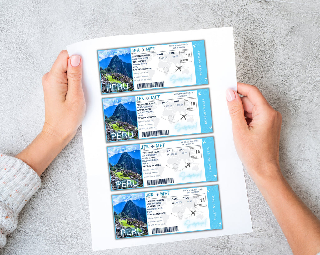 EDITABLE Peru Surprise Boarding Ticket Template Pass, Peru Canva Boarding Pass, Plane Ticket to Ride Vacation Trip Flight Gift Coupon Vol. 1
