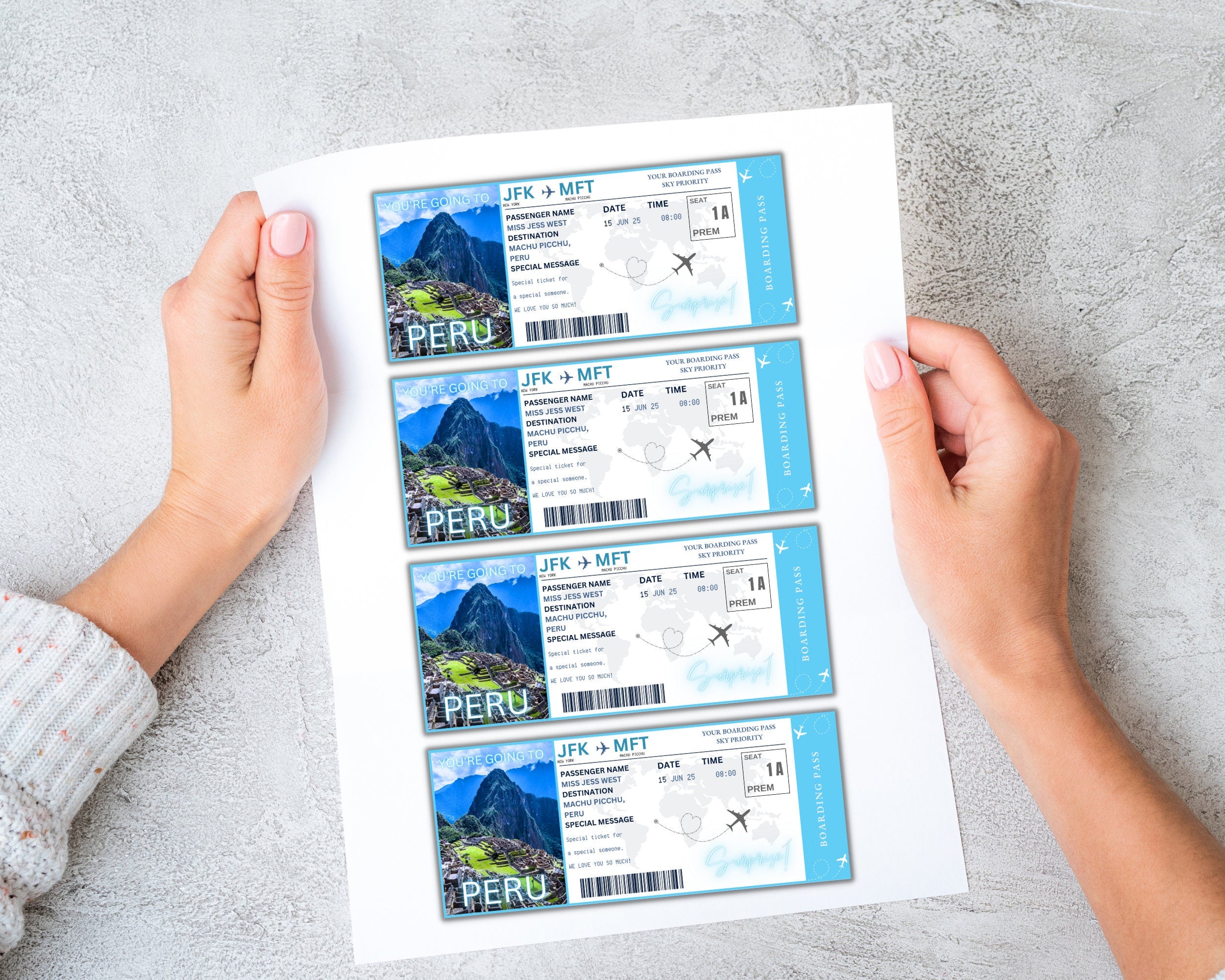 EDITABLE Peru Surprise Boarding Ticket Template Pass, Peru Canva Boarding Pass, Plane Ticket to Ride Vacation Trip Flight Gift Coupon Vol. 1