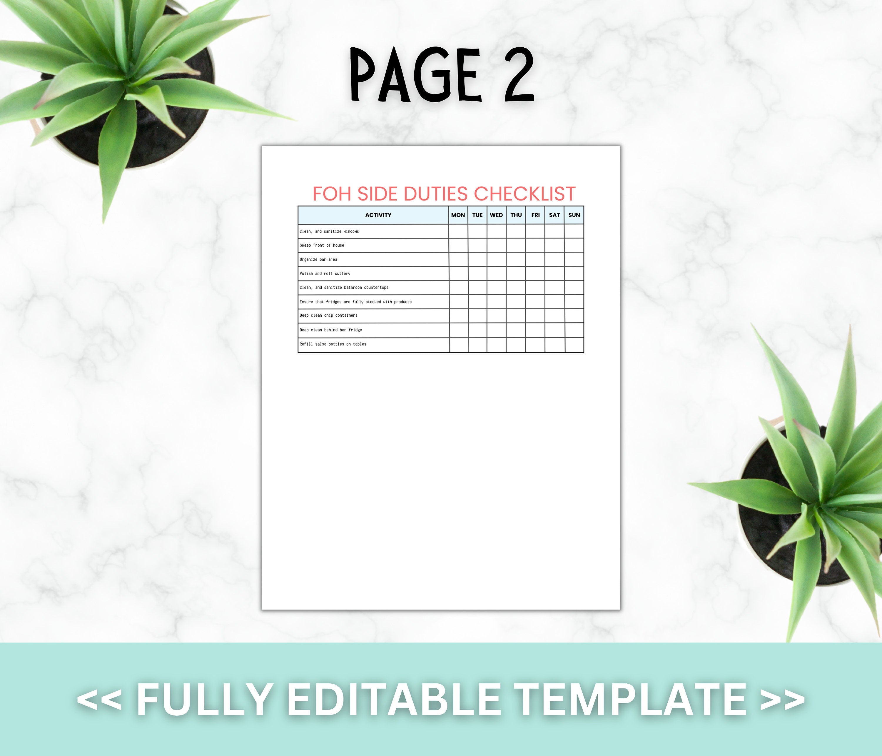 Restaurant Templates Starter Pack, Cleaning Checklist, Restaurant Manager, Restaurant Owner,Weekly Checklist, Server, Waiter,Canva Template