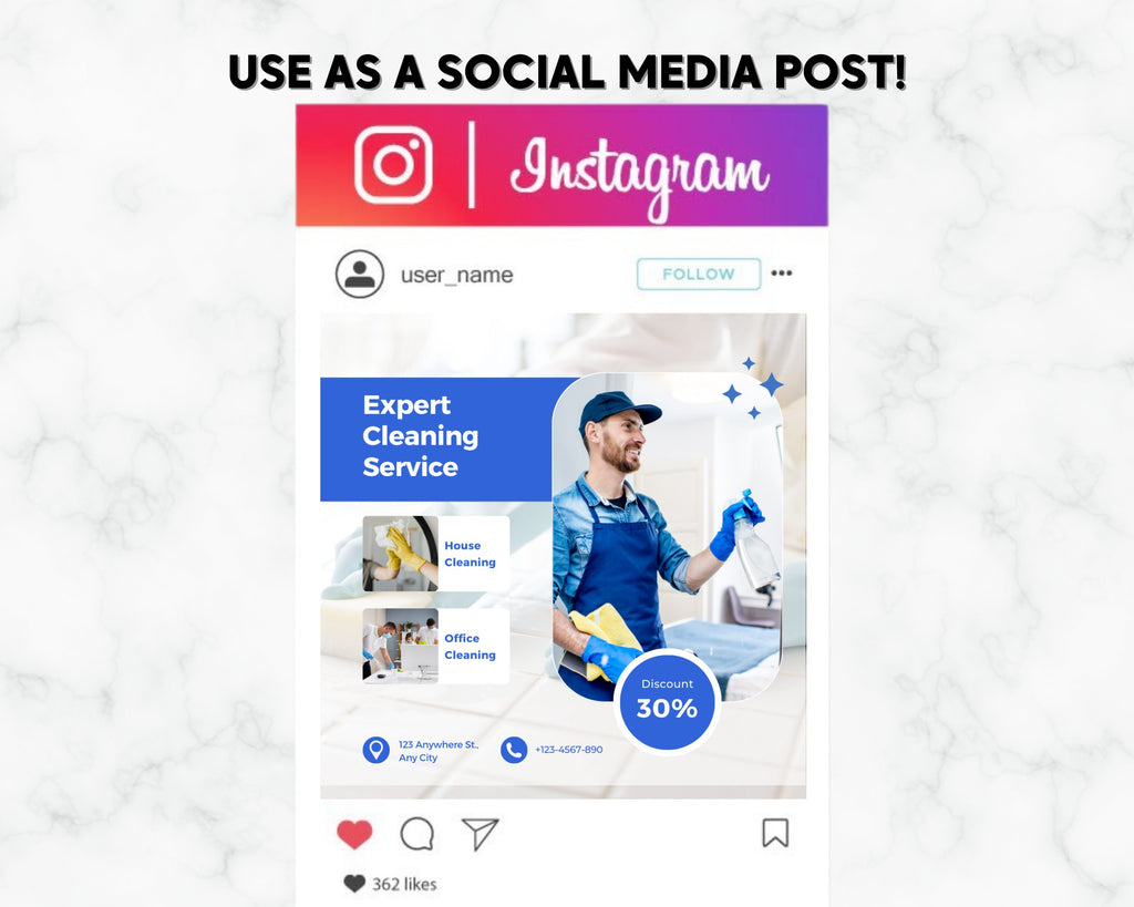 Cleaning Business Instagram Posts, Canva Templates (Digital Download)