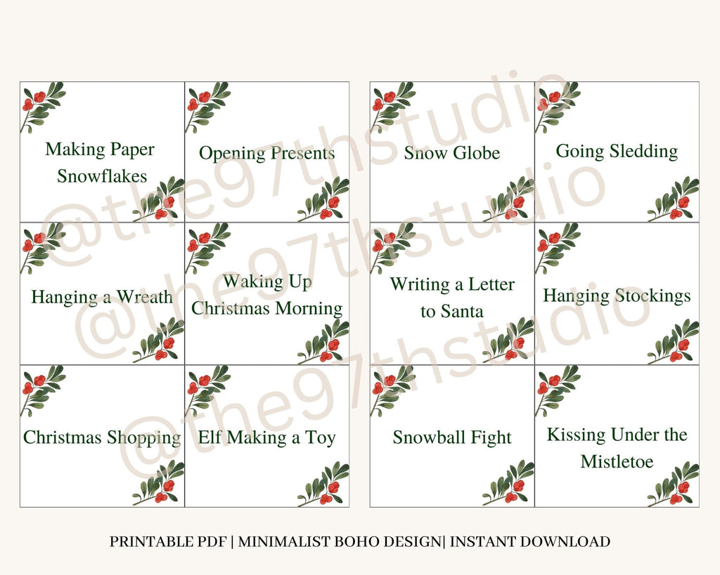 Christmas Charades, Pictionary, Catchphrase Game, 54 Printable Cards (Digital Download)